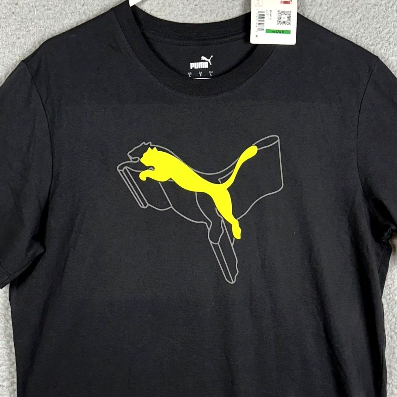 Puma PUMA T-Shirt Mens L Black Yellow Graphic Logo Crew Neck Short Sleeve Tee Size US L / EU 52-54 / 3 - 2 Thumbnail