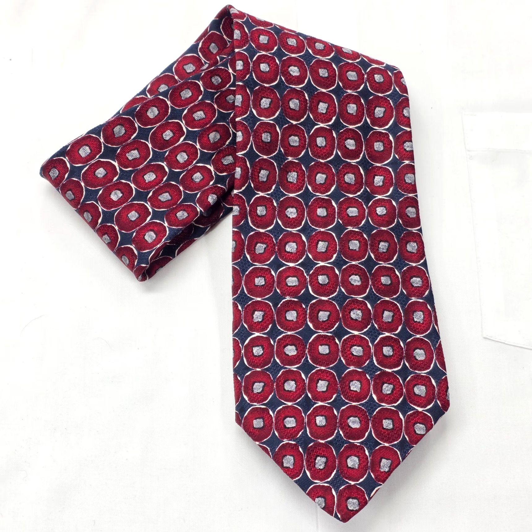 Robert Talbott Robert Talbott Necktie Mens Red Geometric Silk Designer USA Tie Length 59" Width 4" Adjustable Office Business Mens Silk Geometric Tie Size ONE SIZE - 3 Thumbnail