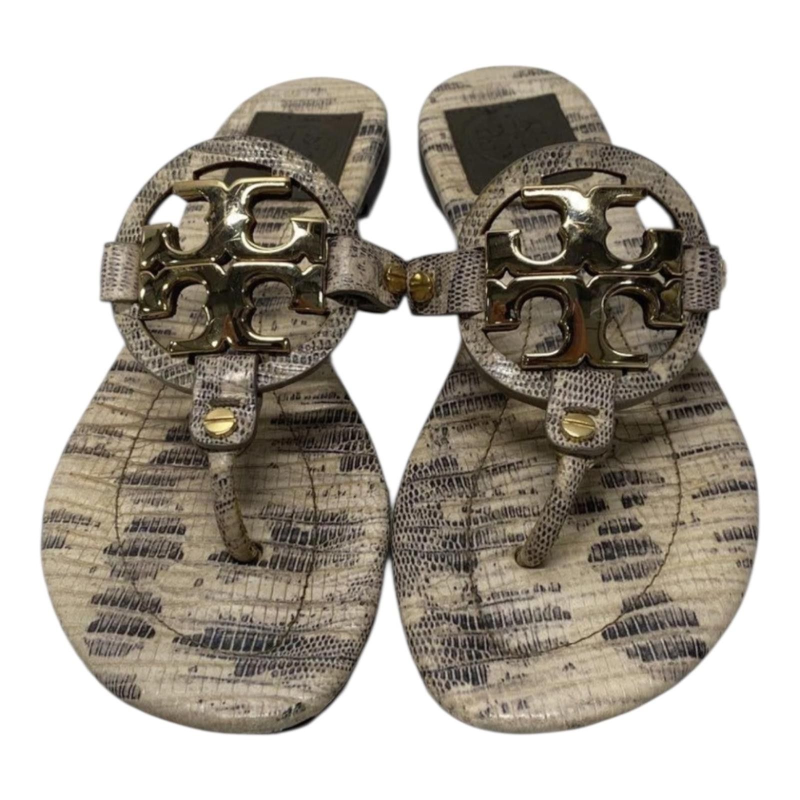 Other Tory Burch Beige Lizard Leather Miller Flat Thong Sandals Size US 7 / IT 37 - 1 Thumbnail