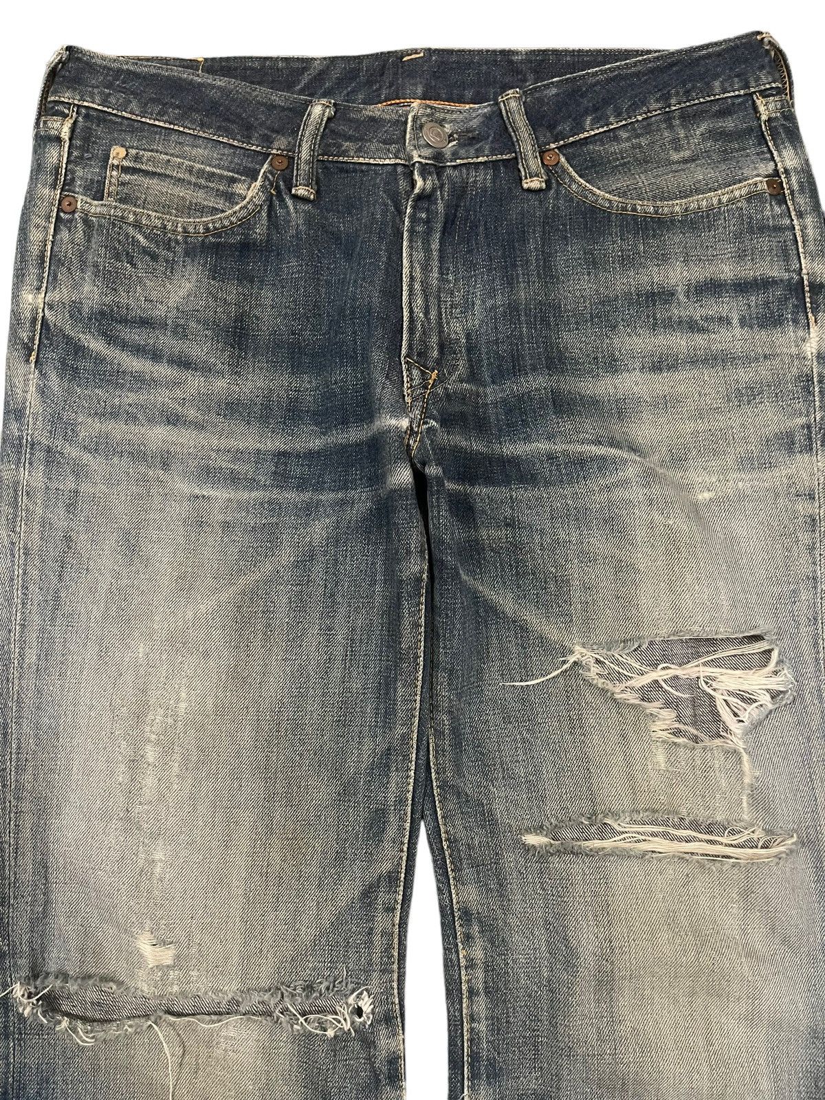 45rpm Vintage Japanese 45rpm Studio Blue Wash Distress Loose Jeans Size US 32 / EU 48 - 3 Thumbnail