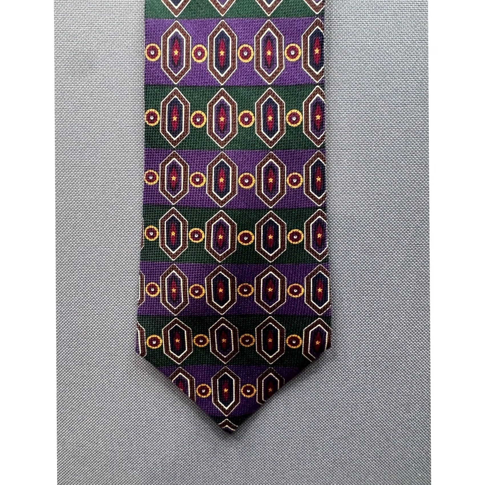 Tommy Hilfiger Tommy Hilfiger Necktie Silk Geometric Pattern Purple Green Gold Formal Men Size ONE SIZE - 2 Thumbnail