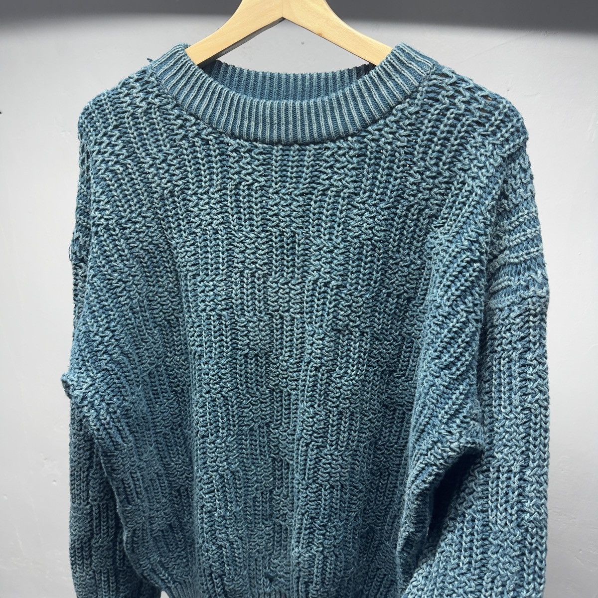 Vintage 90s Basketweave Loose Gauge Knit Sweater ERD Grunge Chrome Size US L / EU 52-54 / 3 - 4 Thumbnail