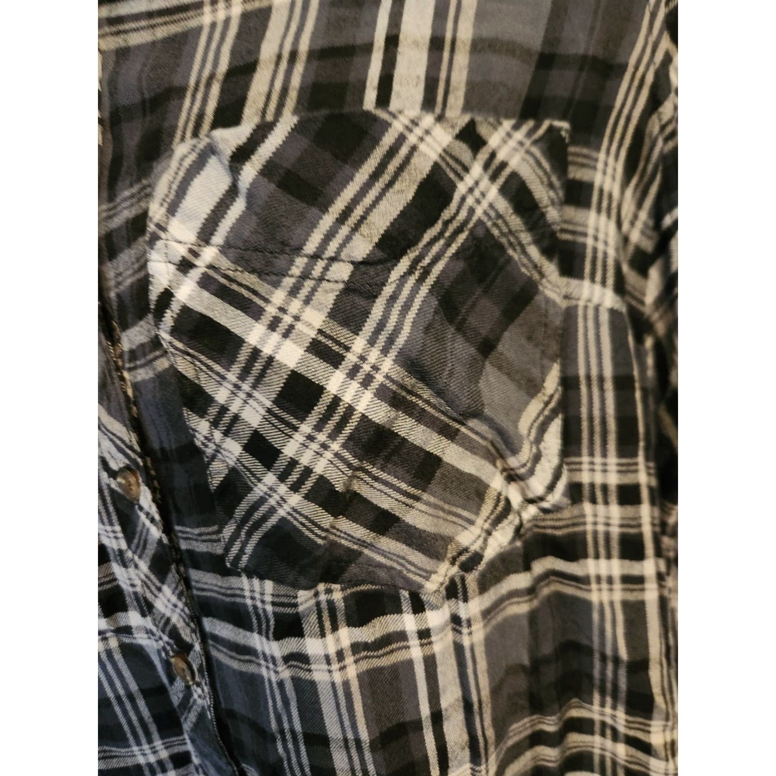 Vintage Terra & Sky Black Plaid Flannel Long Sleeve Button Up Top Shirt 1X Size XL / US 12-14 / IT 48-50 - 3 Thumbnail