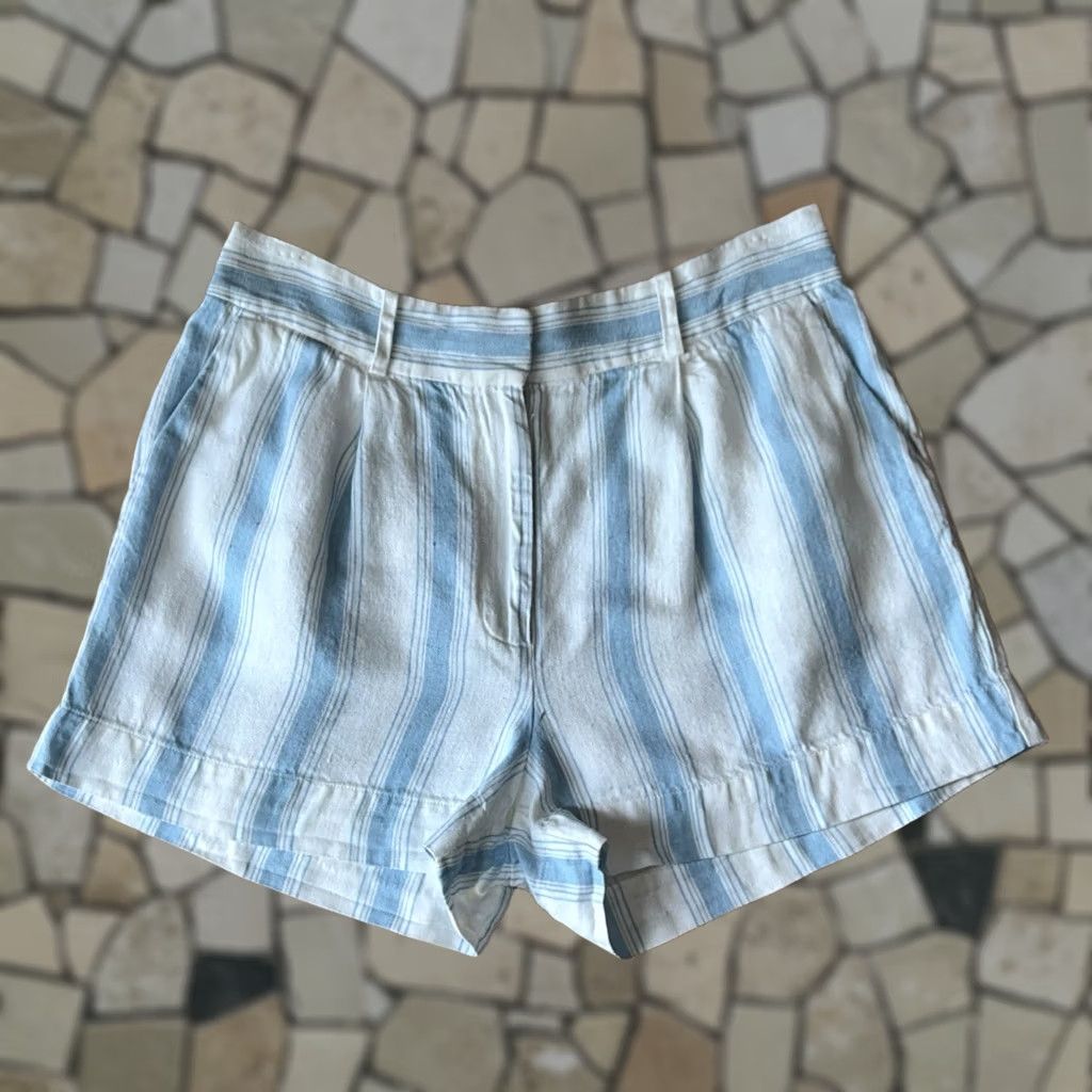 Frame VINTAGE FRAME Striped Linen Shorts 3” Inseam Womens 10 White Linen Size 32" / US 10 / IT 46 - 1 Thumbnail