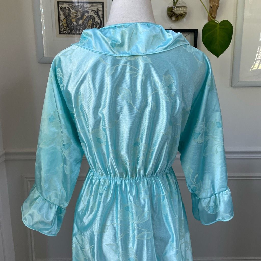 Vintage Vintage 80s Preview USA Aqua Satin Ruffle Robe M L Size ONE SIZE - 6 Thumbnail