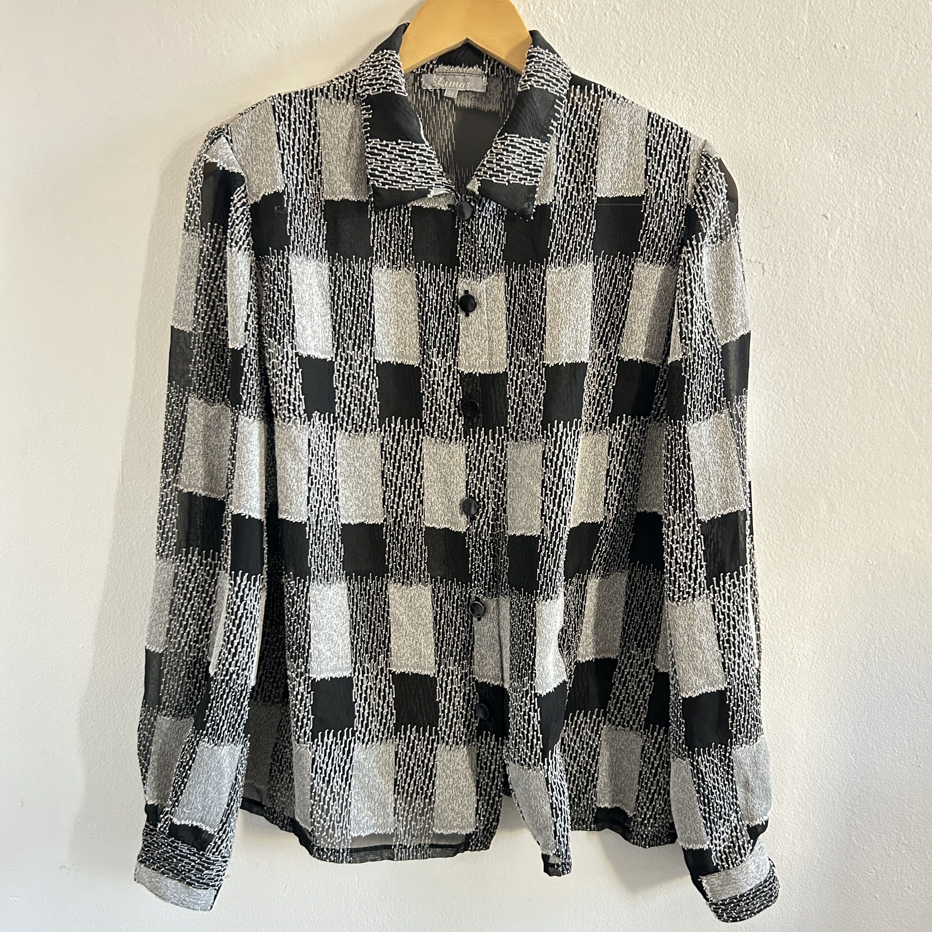 Vintage Vintage 90s Sheer Checkered Monochrome Blouse Size L / US 10 / IT 46 - 10 Thumbnail