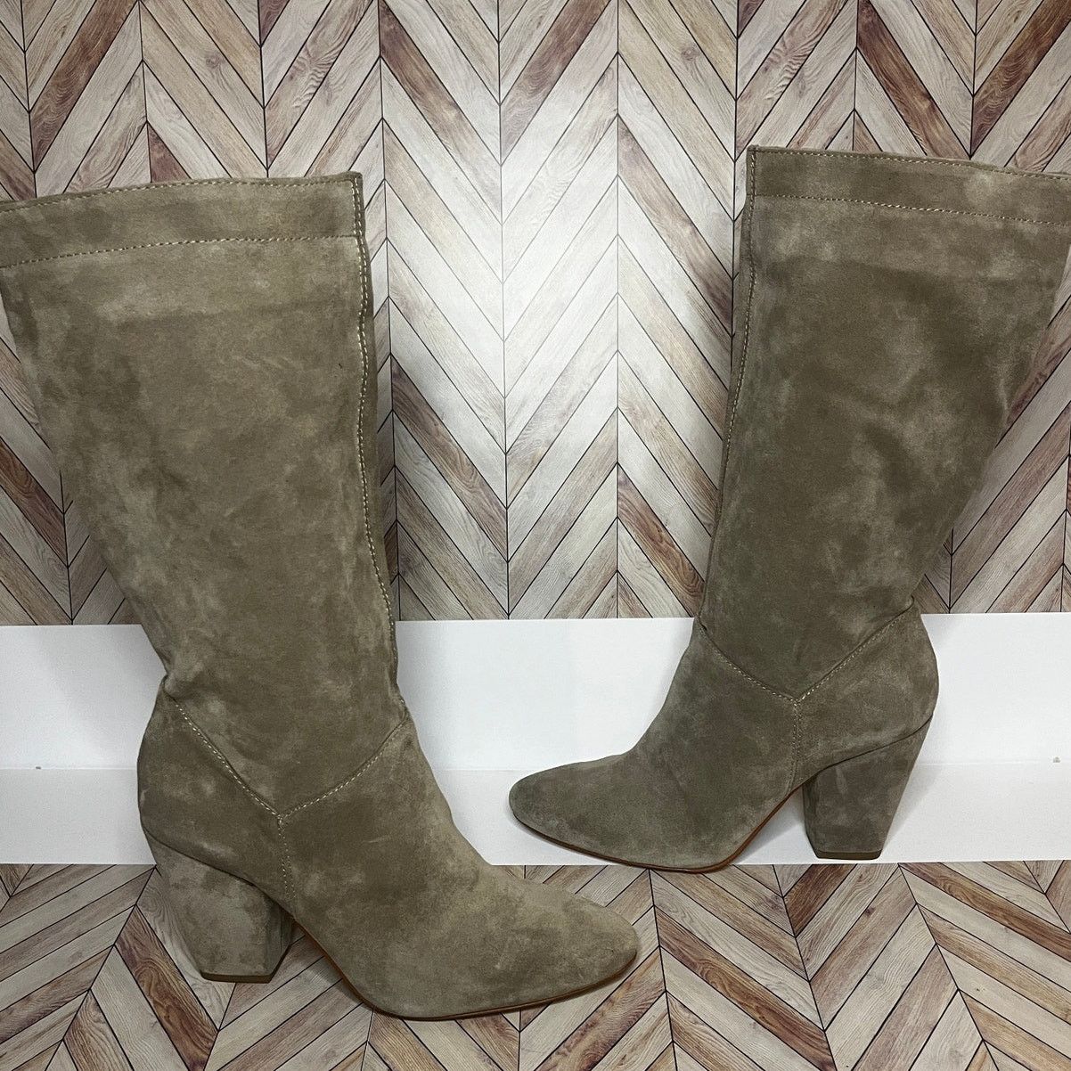 Other 1.State Maribell Pebble Suede Mid-Calf Boots Tan Womens 7.5M Size US 7.5 / IT 37.5 - 3 Thumbnail