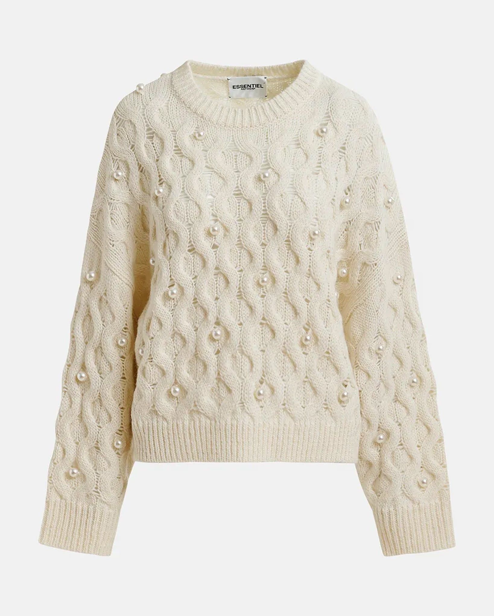 Essentiel Antwerp Essential Antwerp Cable Knitted Sweater Pearl Embellishments Size S / US 4 / IT 40 - 1 Thumbnail