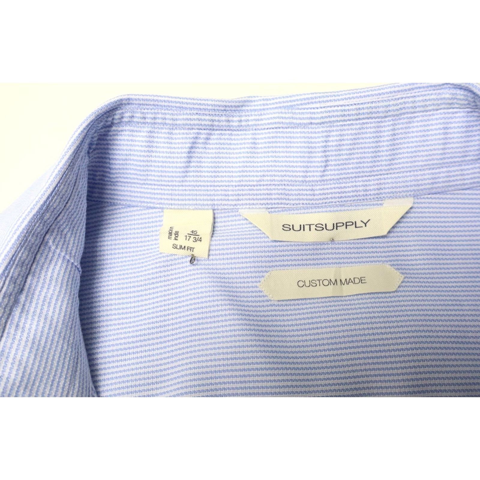 Suitsupply Suitsupply Men's Formal Shirt Slim Fit Blue Pinstripe 45/17 3/4 Size 48R - 5 Thumbnail
