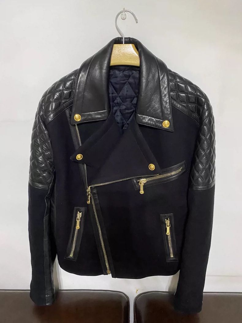 Versace Versace Leather jacket and wool combined with a biker jack Size US M / EU 48-50 / 2 - 1 Thumbnail