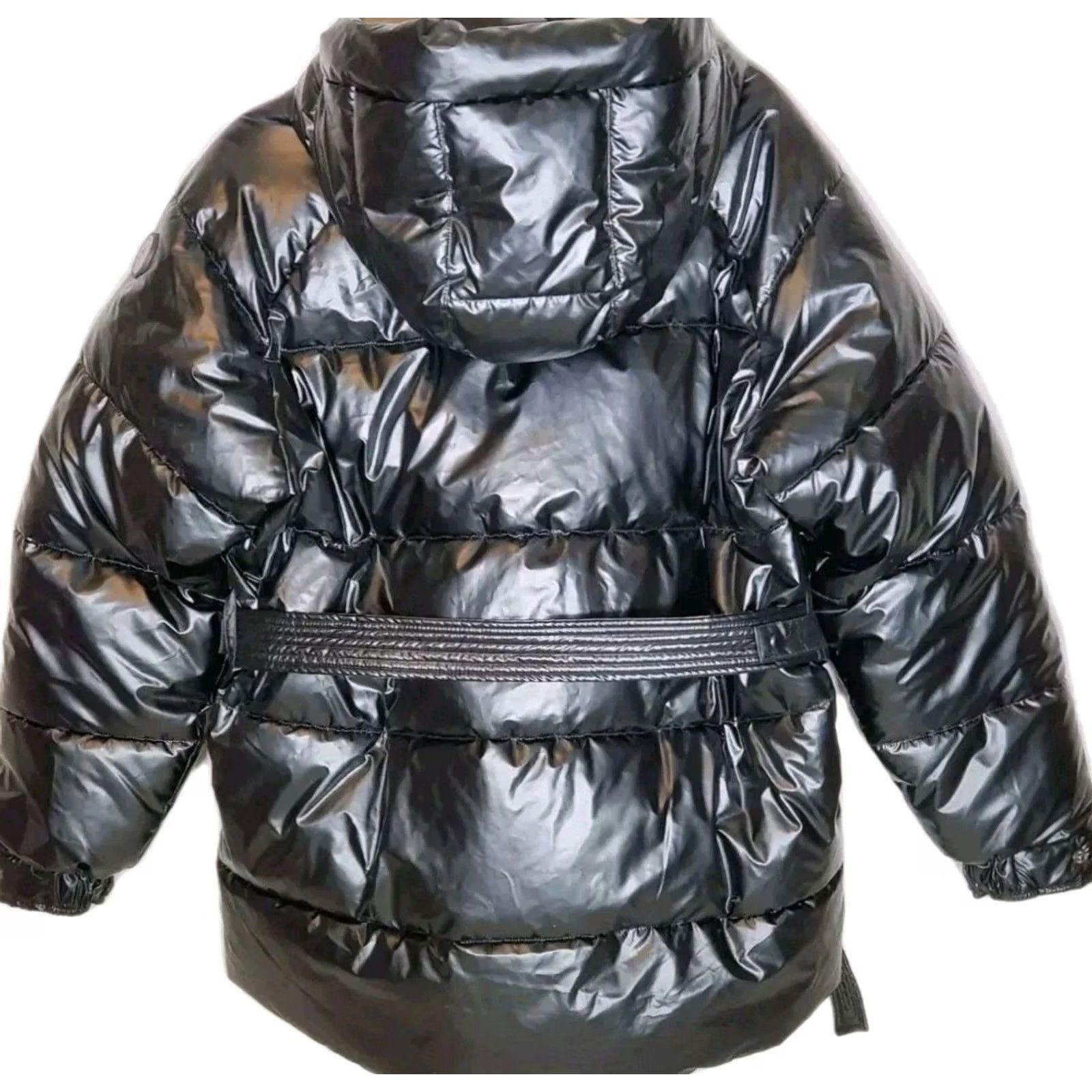 Vintage NOIZE Bonita Short Puffer Jacket Black Metallic Women's L Windproof Water Resistant Incl. Belt Logo Hooded Full Zip Insulated Winter Slim/Regular Fit Size 36" / US 14 / IT 50 - 5 Thumbnail