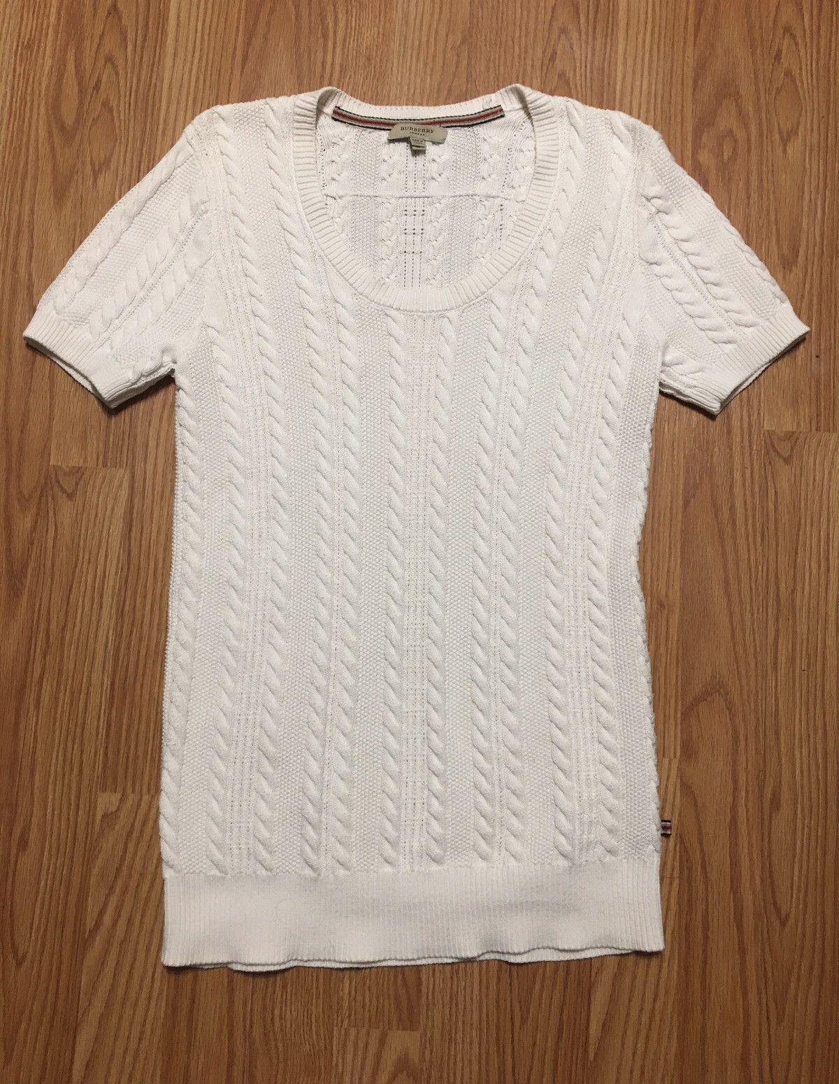 Burberry BURBERRY London Ivory Knit Cotton Shortsleeved Jumper Sz M Size M / US 6-8 / IT 42-44 - 7 Thumbnail