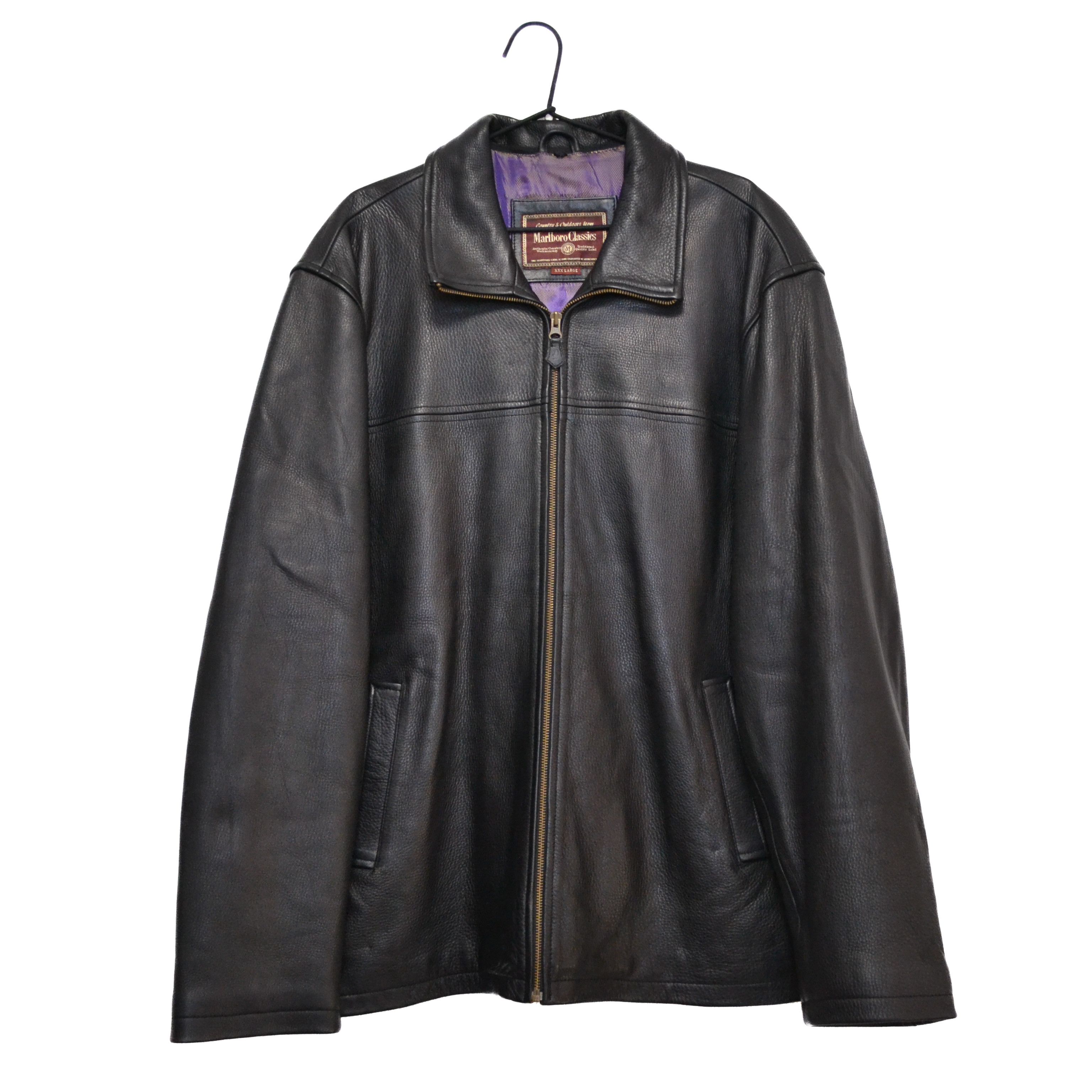 image of Marlboro Classics 100% Cow Leather Men’S Full Zip Jacket in Black, Men's (Size 2XL)