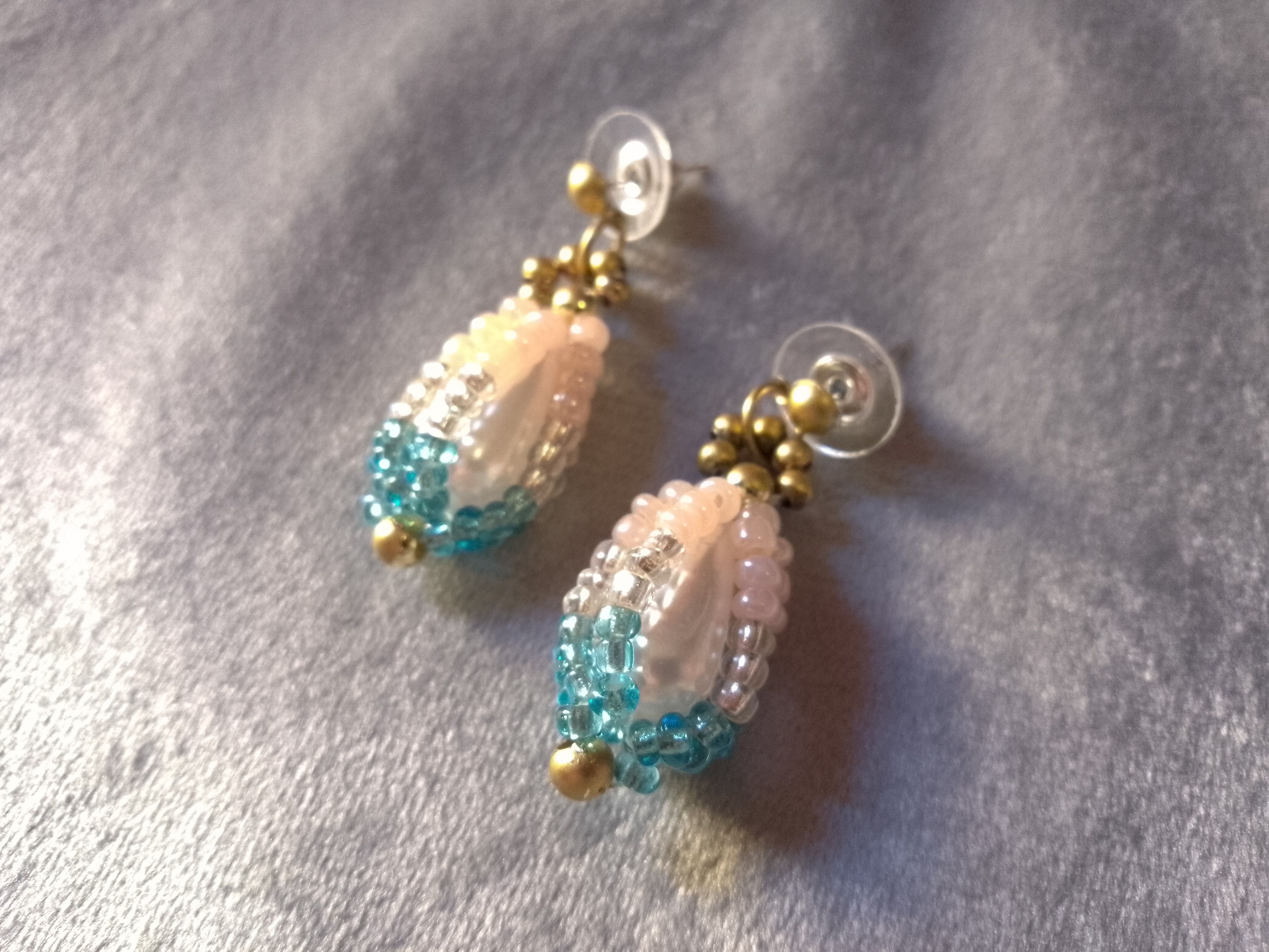 Handmade Necklace Earrings Coated Pearls Pink, silver turquoise, pink Size ONE SIZE - 3 Thumbnail