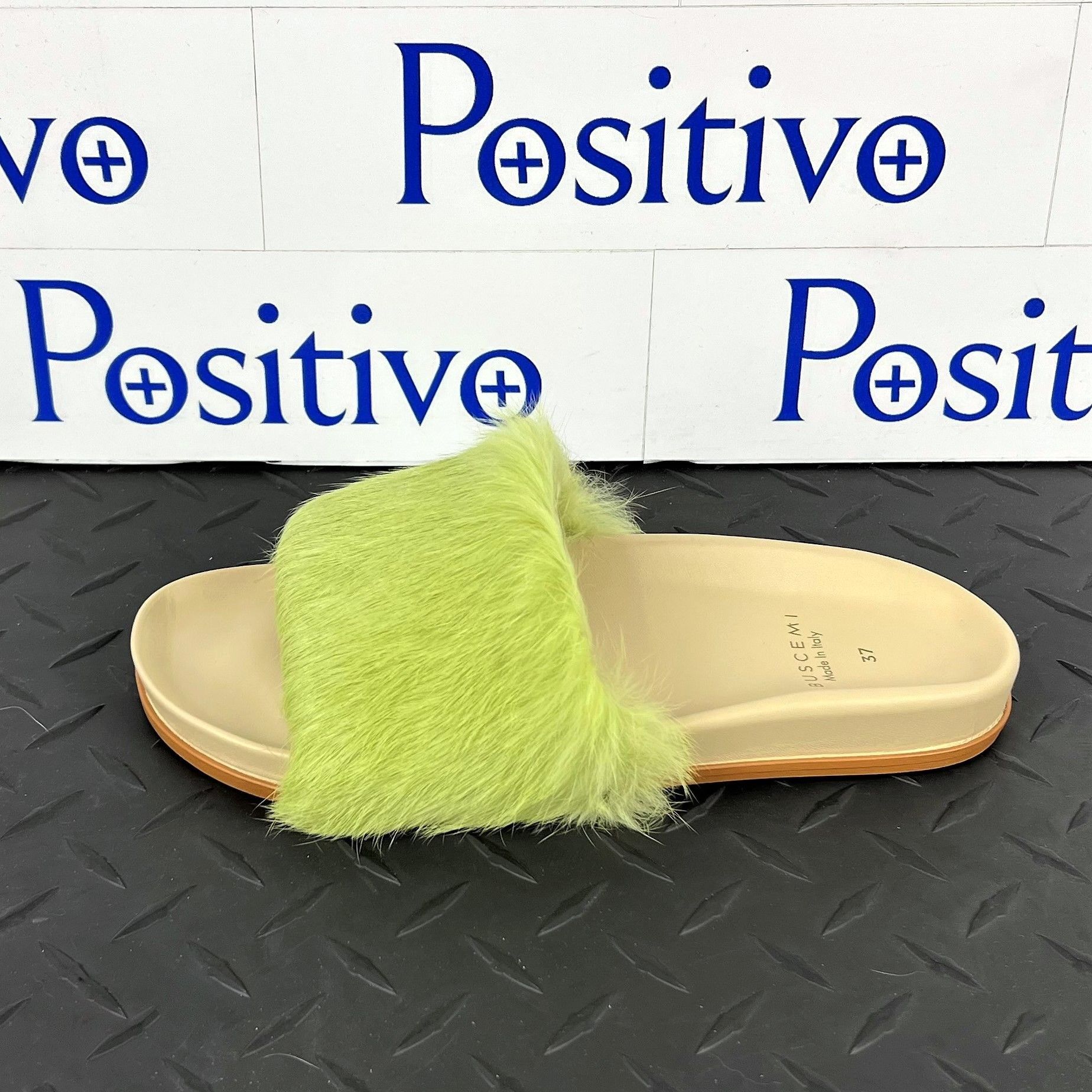 image of Buscemi Slide Fur Clot Green Leather Slippers Us 8 Eu 38, Women's