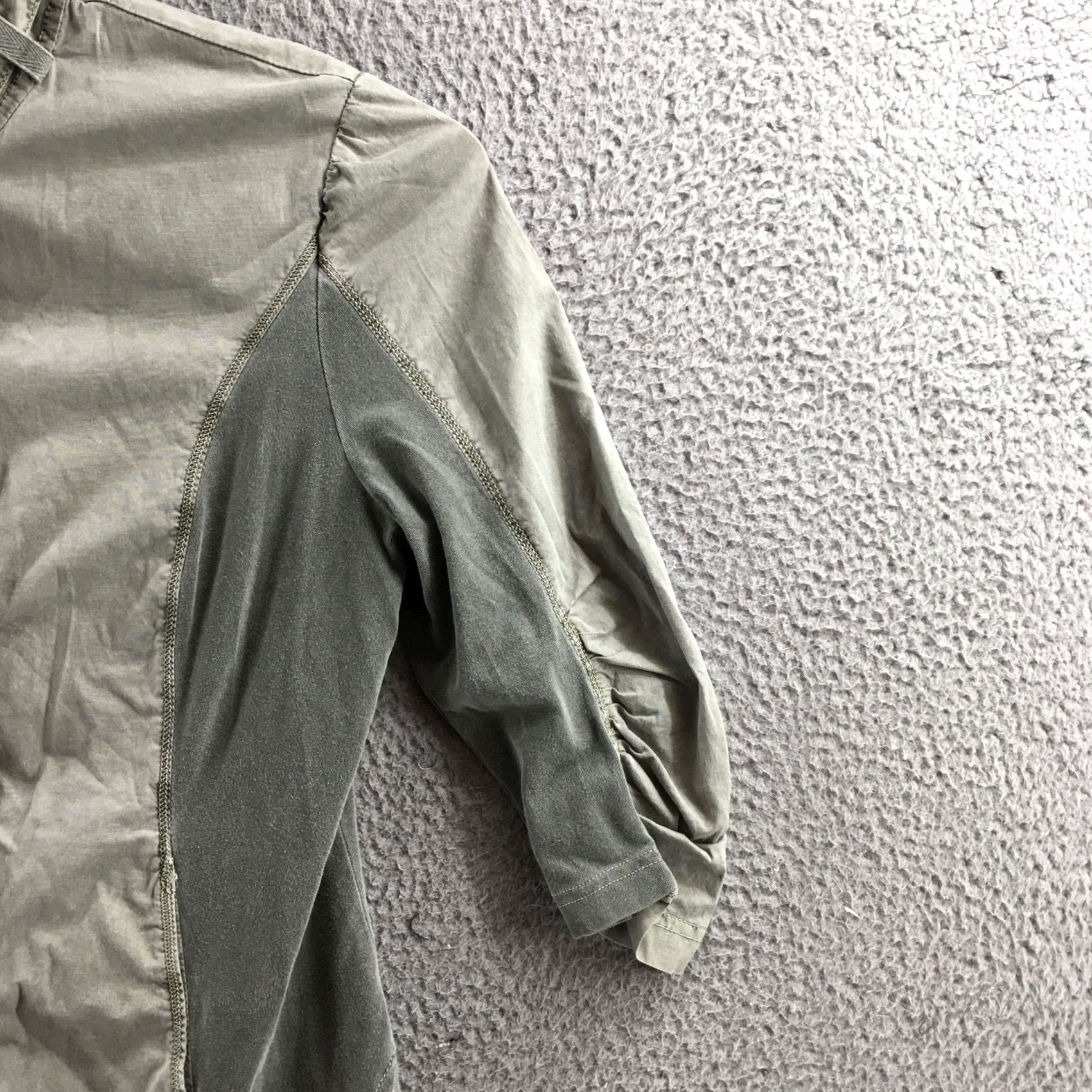 Vintage XCVI Zip Up Shirt Womens XL 3/4 Sleeve Grey Cotton Blend Mock Neck Casual Pocket Shirt Size XL / US 12-14 / IT 48-50 - 4 Thumbnail