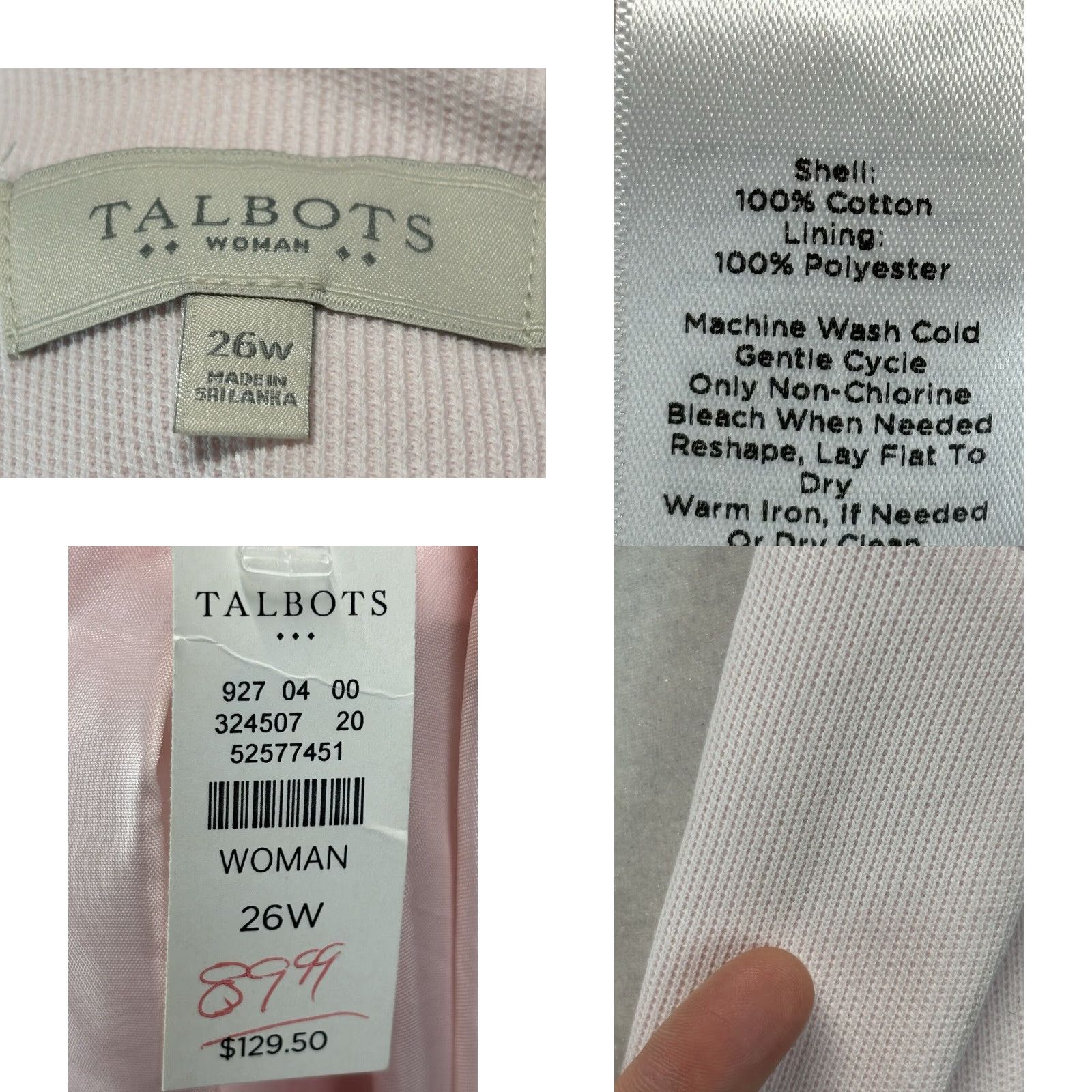 Talbots Talbots Women's Plus Size 26W Pink Cotton Blazer Jacket Lined Business Career Formal Women Size 4XL / US 24-26 - 8 Thumbnail