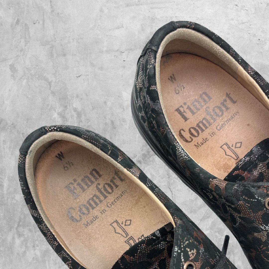 FINN COMFORT Ikebukuro Black Shoes Snakeskin Lace Print 8.5