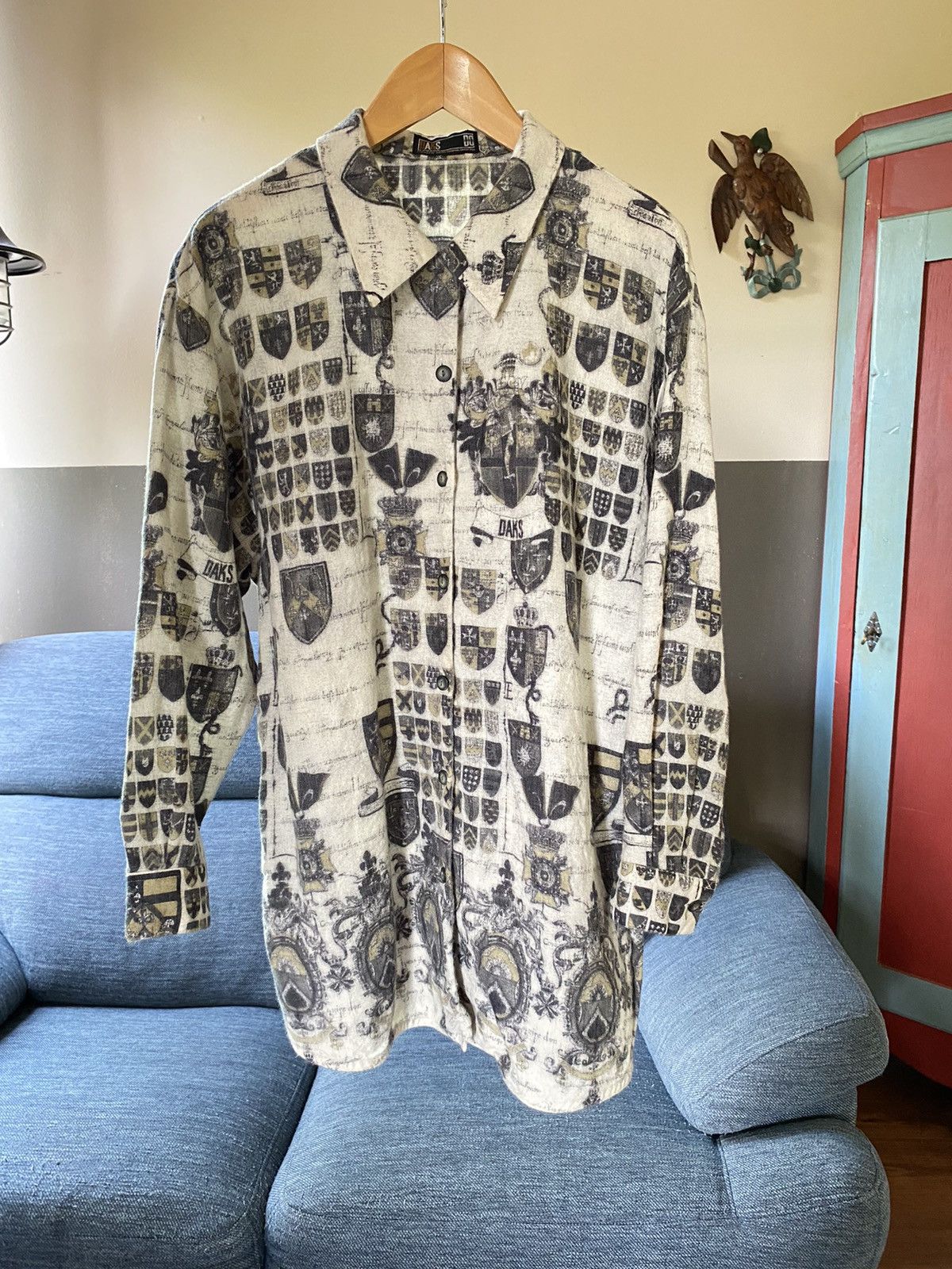 DAKS DAKS Gray Printed Wool Shirt Size L / US 10 / IT 46 - 7 Thumbnail