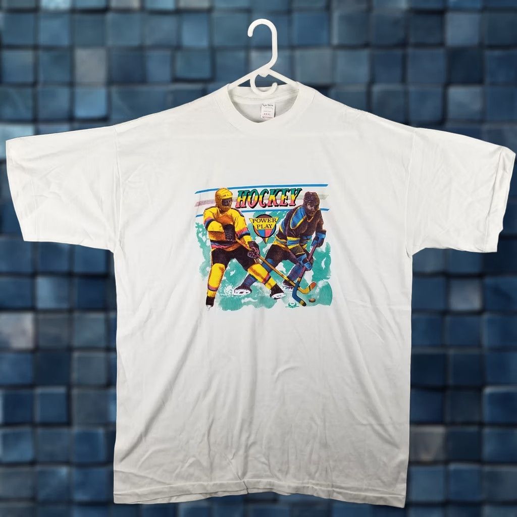 Vintage Vintage 1990s Hockey T Shirt Men XXXL White Power Play 1992 Graphic Tee 3XL Size US XXL / EU 58 / 5 - 1 Thumbnail