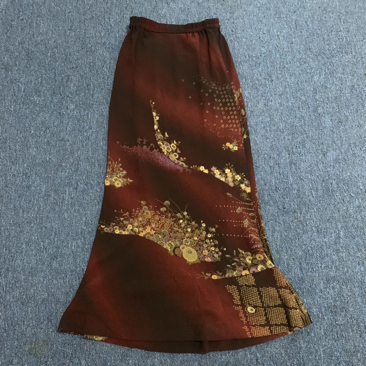 Japanese Brand Vintage Red ombre floral print maxi skirt Size 31" - 6 Thumbnail