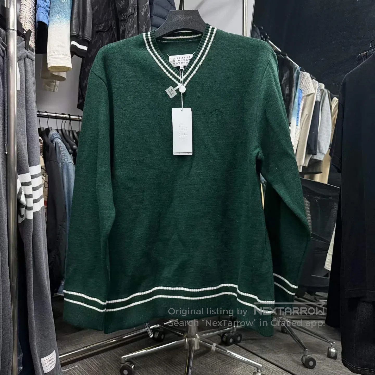 Maison Margiela Maison Margiela Preppy V-Neck Green Destroyed Knit Sweater Size S / US 4 / IT 40 - 1 Thumbnail