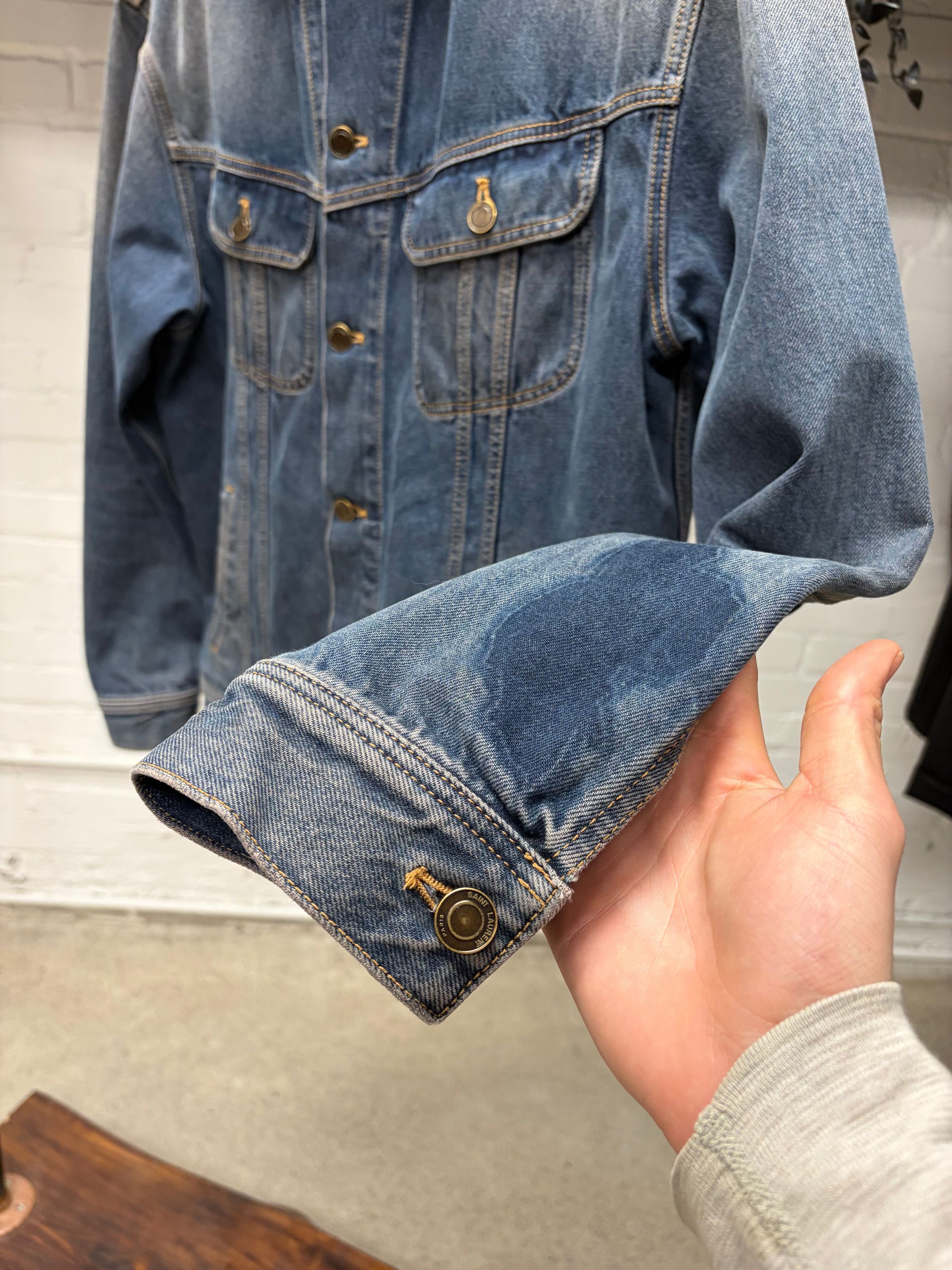 Saint Laurent Paris Saint Laurent ‘Garment Dyed’ Blue Denim Trucker Jacket Size US L / EU 52-54 / 3 - 3 Thumbnail
