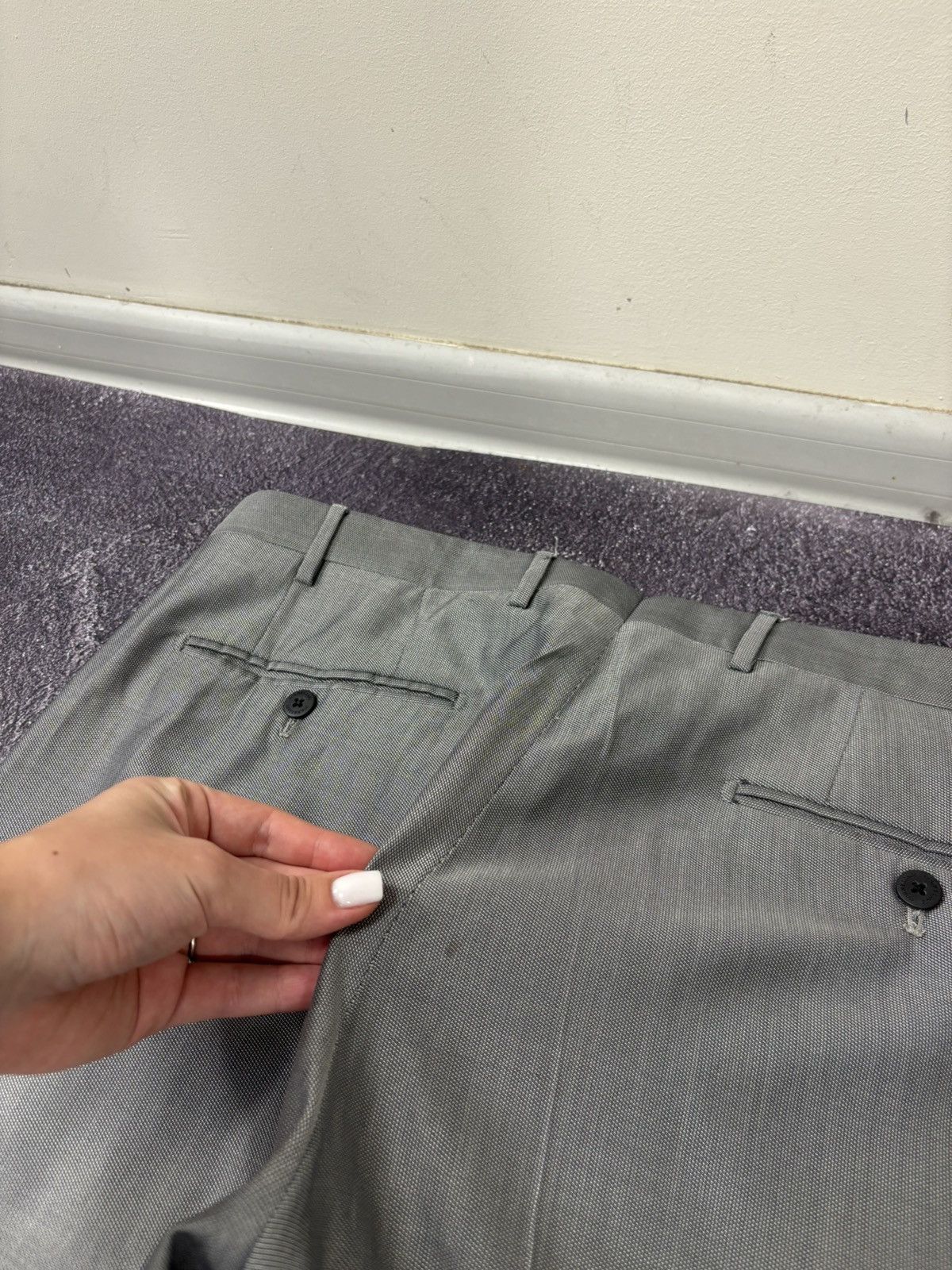 Corneliani Corneliani Men’s Birdseye Pattern Gray Wool Silk Dress Pants Size US 36 / EU 52 - 19 Thumbnail