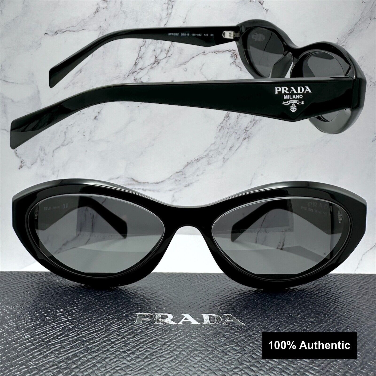 Prada New Prada Sunglasses Black Acetate Symbole Logo Slim Size ONE SIZE - 20 Thumbnail