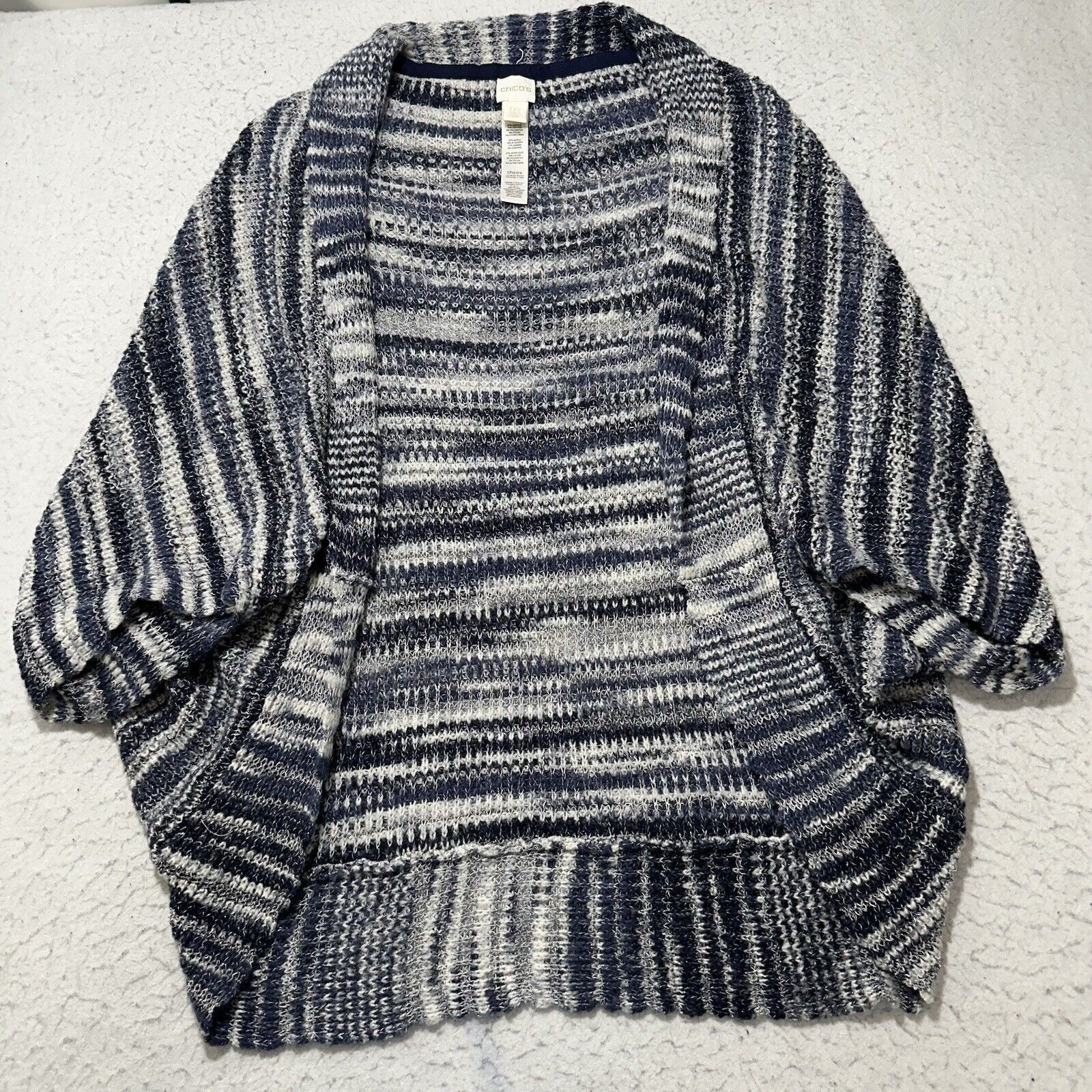 Chicos Chico's Small Short Blue White Stripe Cardigan Sweater Size S / US 4 / IT 40 - 1 Thumbnail