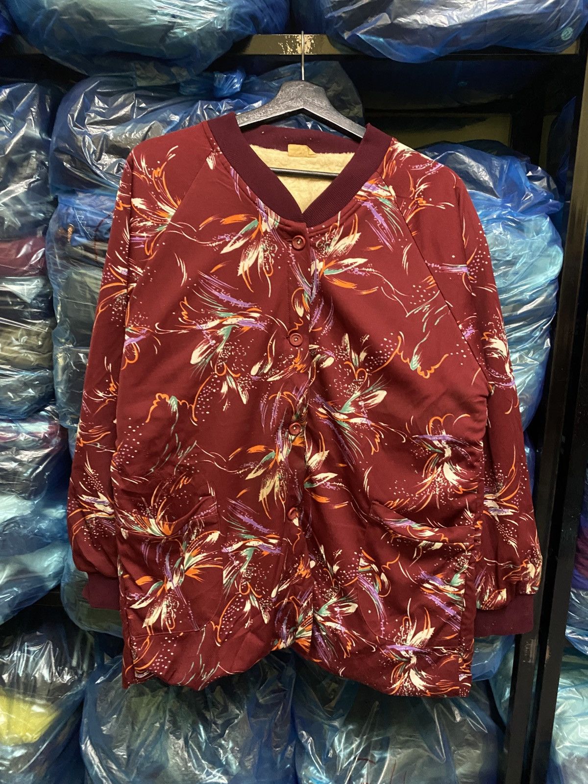 Japanese Brand Vintage Marumi Maroon Floral Bomber Jacket 80s/90s Retro Size XL / US 12-14 / IT 48-50 - 3 Thumbnail