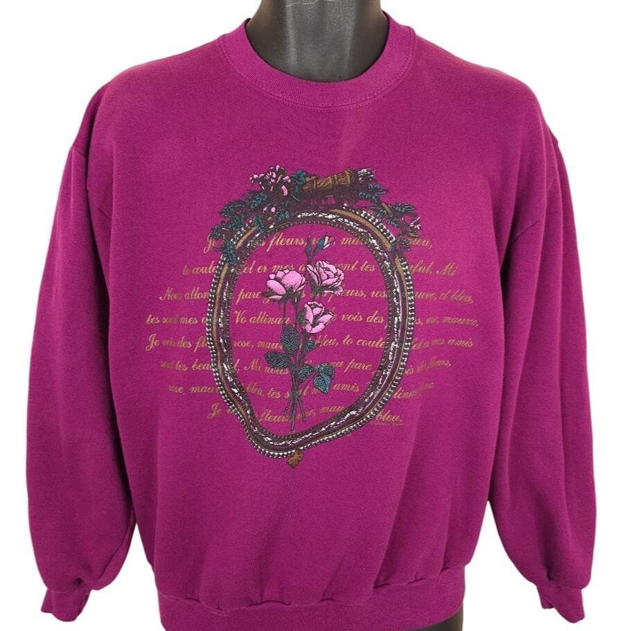 Vintage Vintage Flower Sweatshirt Mens Size Medium Purple 90s Roses Size US M / EU 48-50 / 2 - 1 Thumbnail