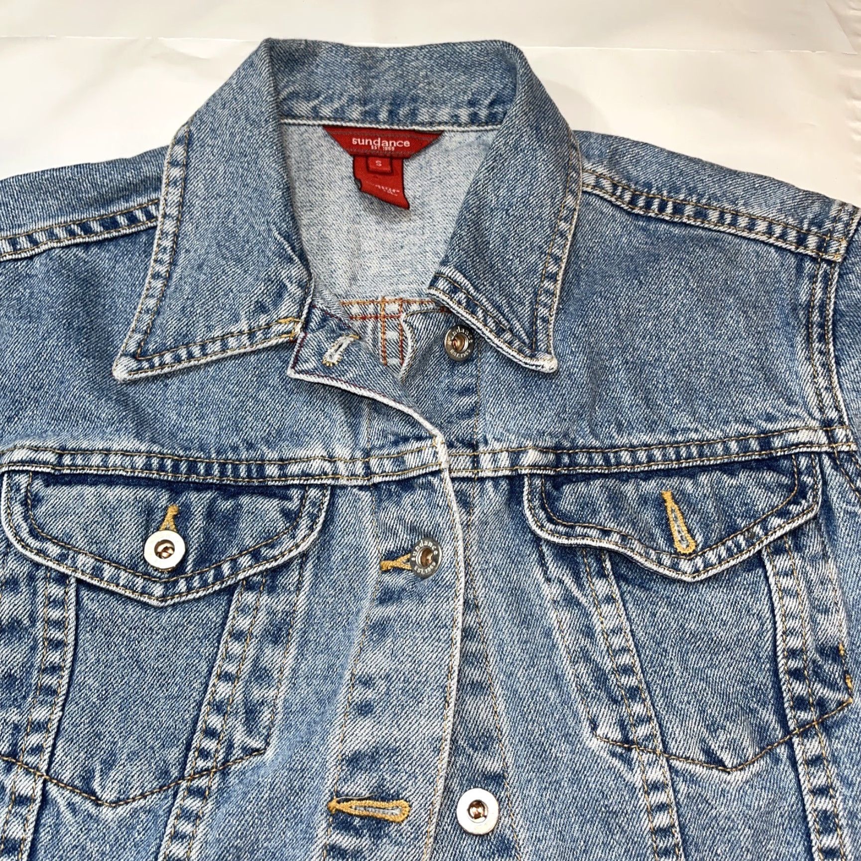 Vintage Sundance Denim Jacket Women Blue Cotton Cropped Button Up Jeans Small Western Trucker Coat Point Collar Regular Fit Vintage No Size 28" / US 6 / IT 42 - 5 Thumbnail