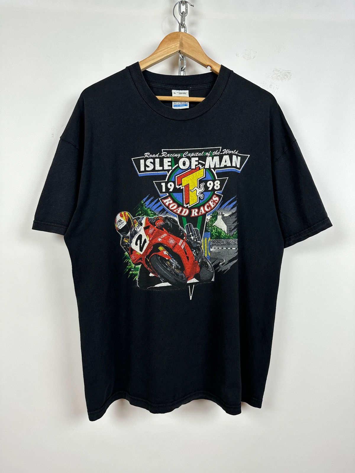 Vintage 1998 Vintage Isle Of Man Road Racing Moto T-Shirt Size US XL / EU 56 / 4 - 1 Thumbnail