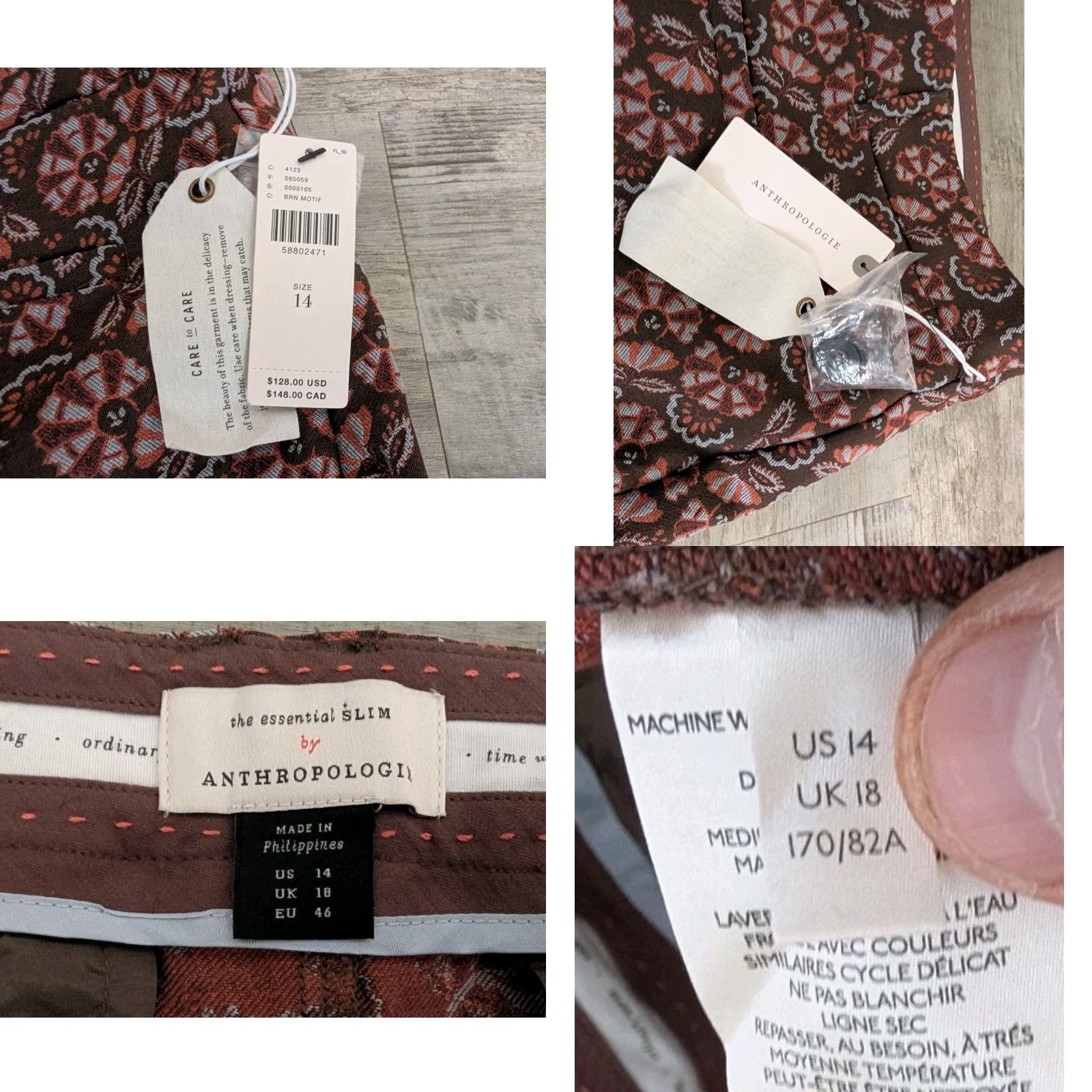 Anthropologie NWT Anthropologie The Essential Slim Paisley Jacquard Pant Size 14 Brown Motif Women Pants Size 36" / US 14 / IT 50 - 8 Thumbnail
