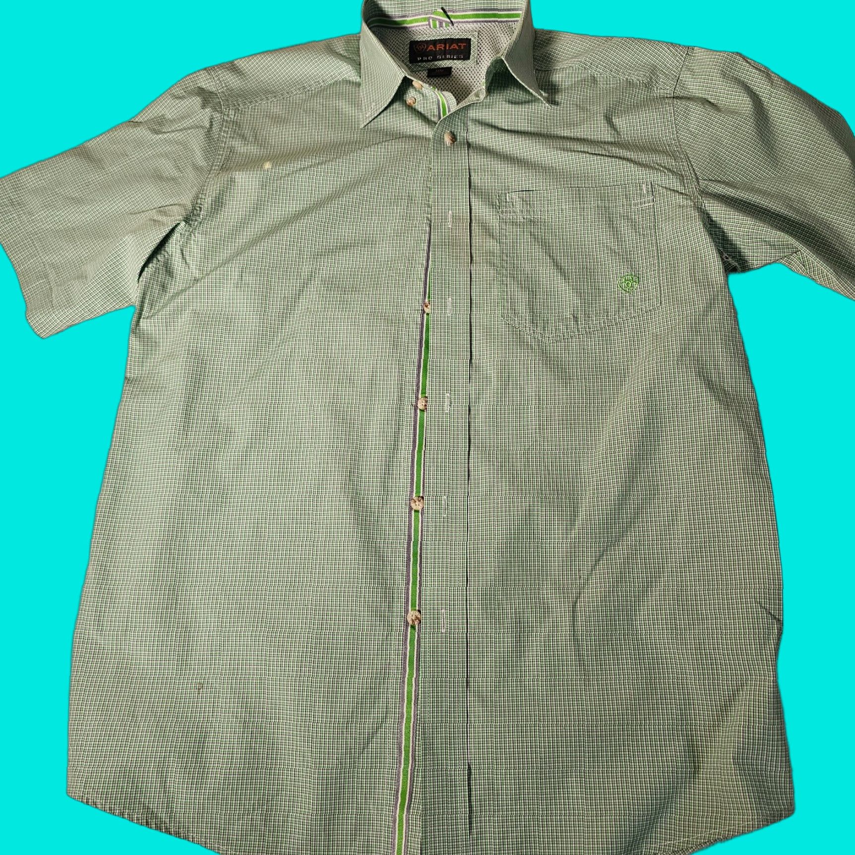 Ariat Ariat Pro Series Button-Down Shirt Men's Medium Check Short Sleeve Western Cowboy Green Size US M / EU 48-50 / 2 - 1 Thumbnail
