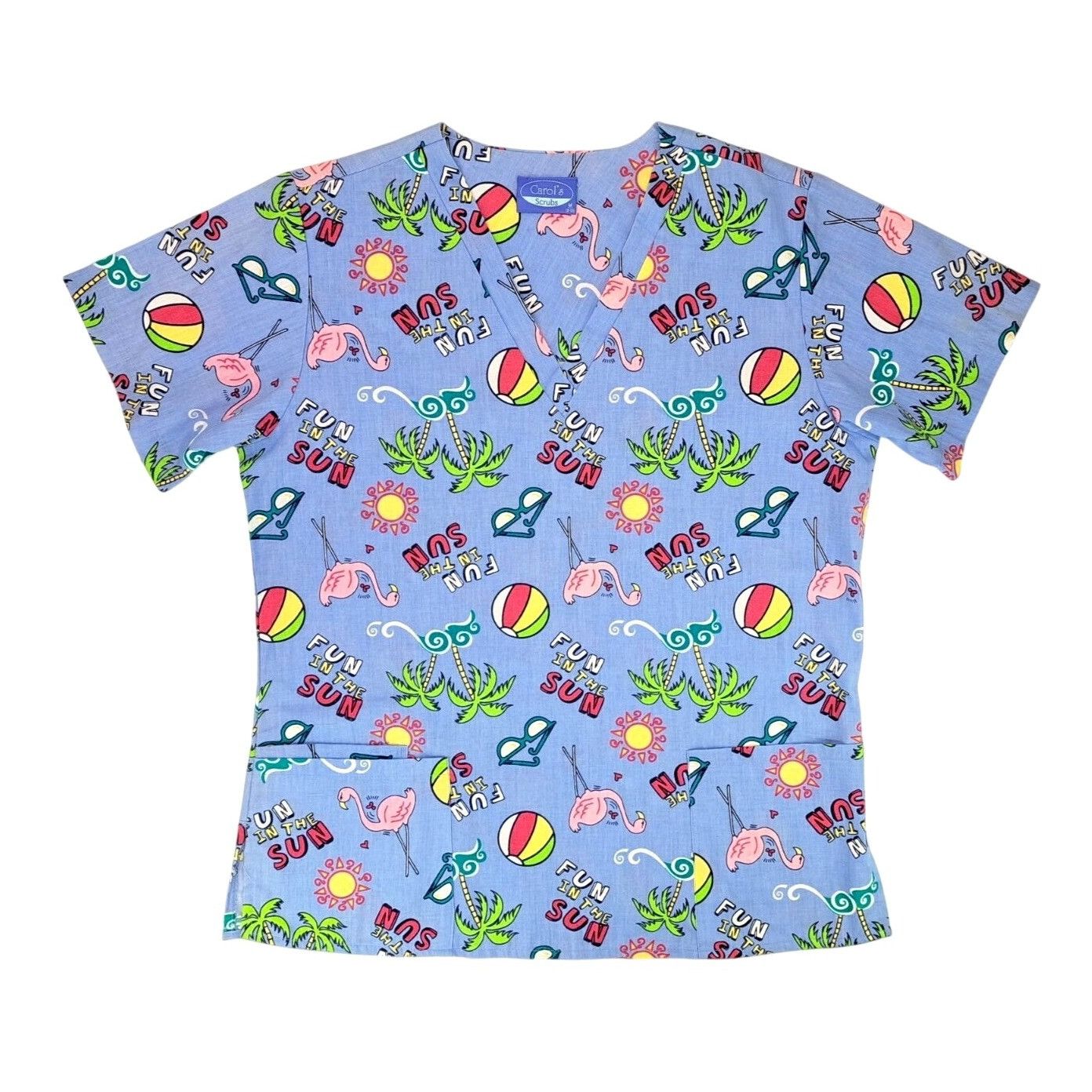 Other Carol's Scrubs Fun In The Sun Beach Scrub Top Flamingo Palm Size M / US 6-8 / IT 42-44 - 1 Thumbnail