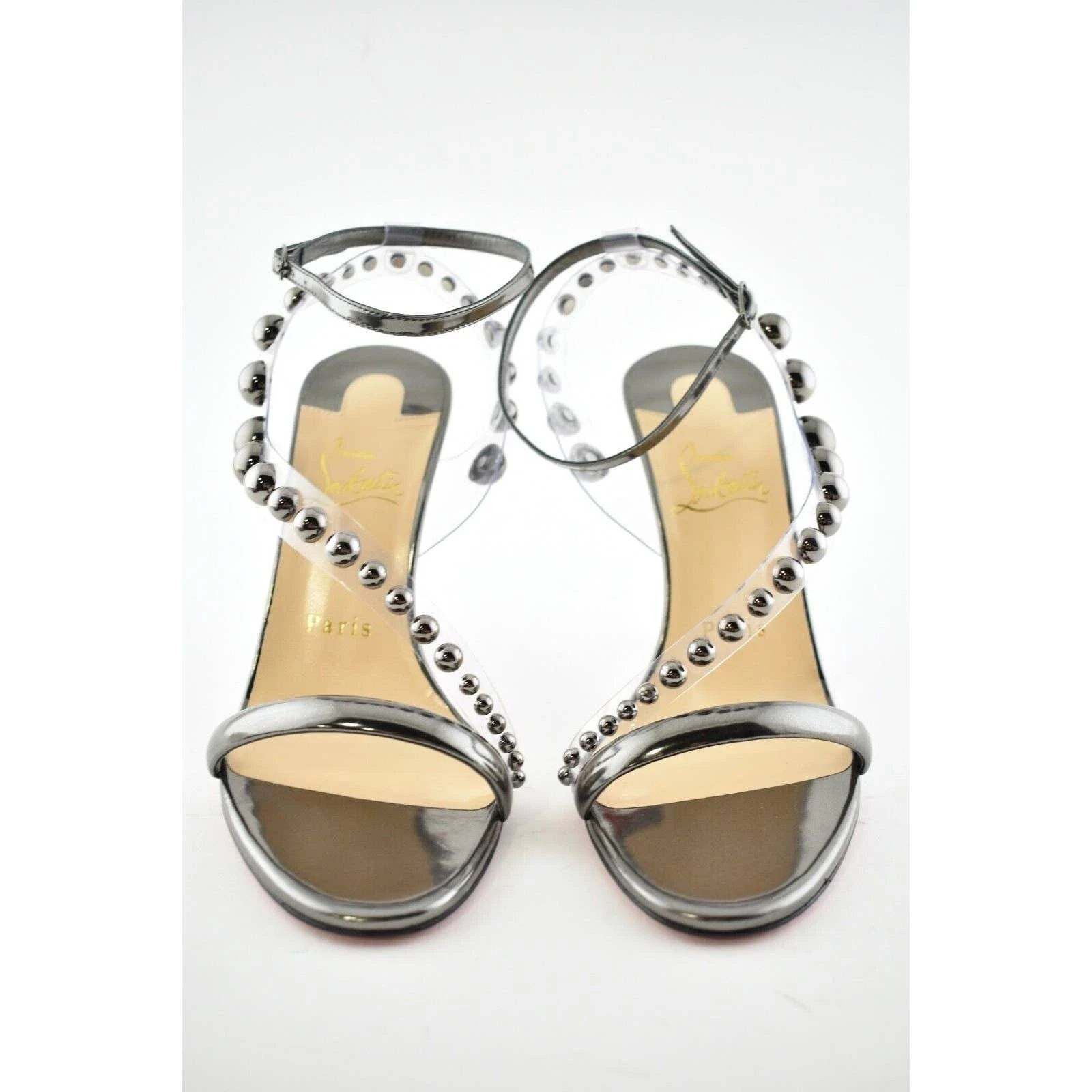 Christian Louboutin Corinetta 100 Gunmetal Patent Strap Sandal Heel Pump 37 Size US 7 / IT 37 - 6 Thumbnail