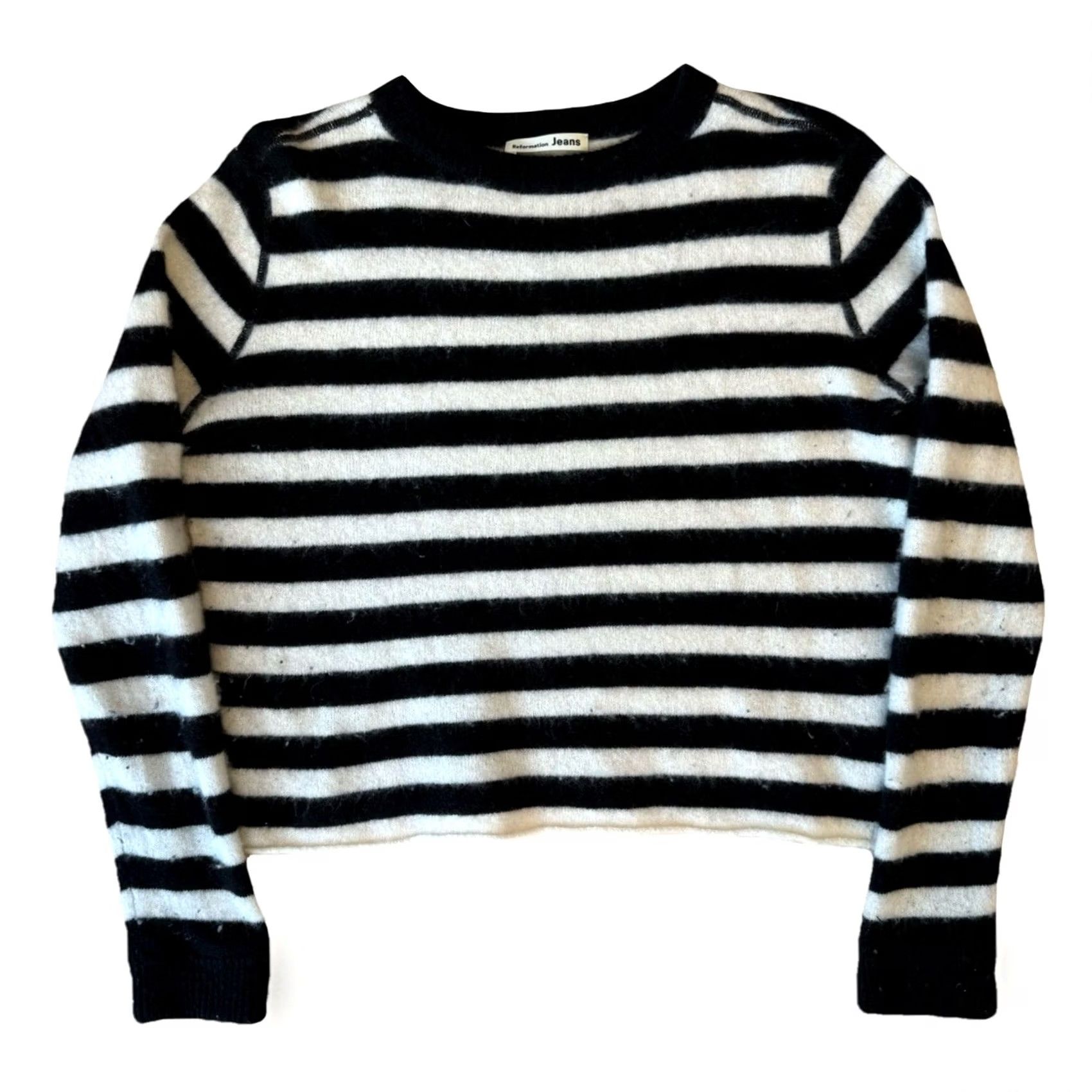 Reformation Reformation Sweater Women's S Black White Striped Cashmere Knit Pullover Logo Long Sleeve Winter Fall Spring Designer New York Size S / US 4 / IT 40 - 2 Thumbnail