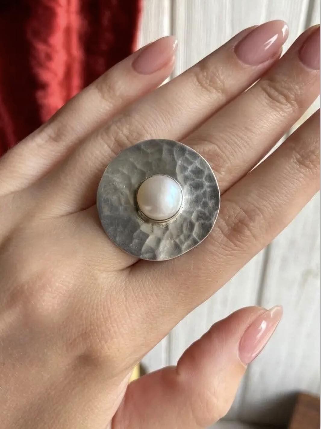 Sterling Silver Vintage Jewelry Ring Sterling Silver Mother of Pearl Size 8 Size ONE SIZE - 3 Thumbnail