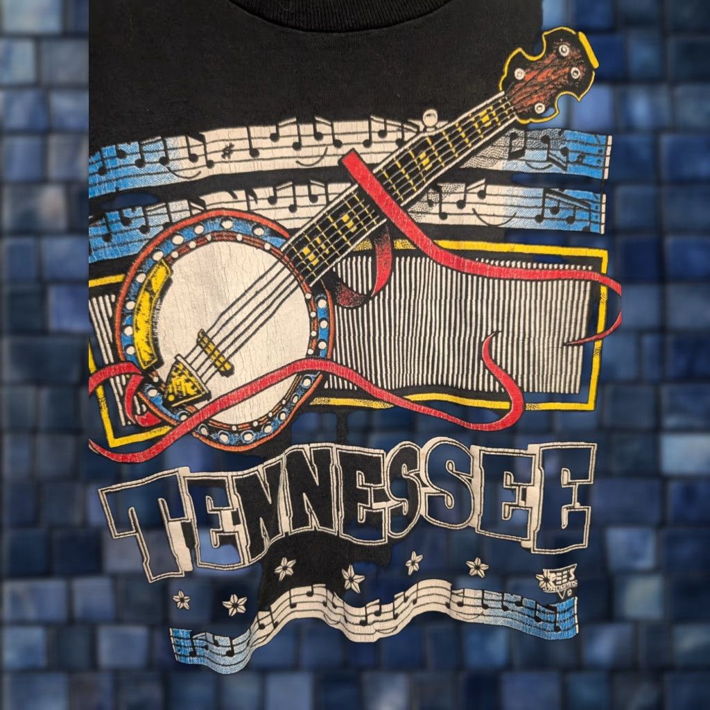 Vintage VINTAGE Tennessee Shirt Screen Stars 90s L Black Short Sleeve Unisex 1991 Single Stitch Made in USA Graphic Tee Size US L / EU 52-54 / 3 - 1 Thumbnail
