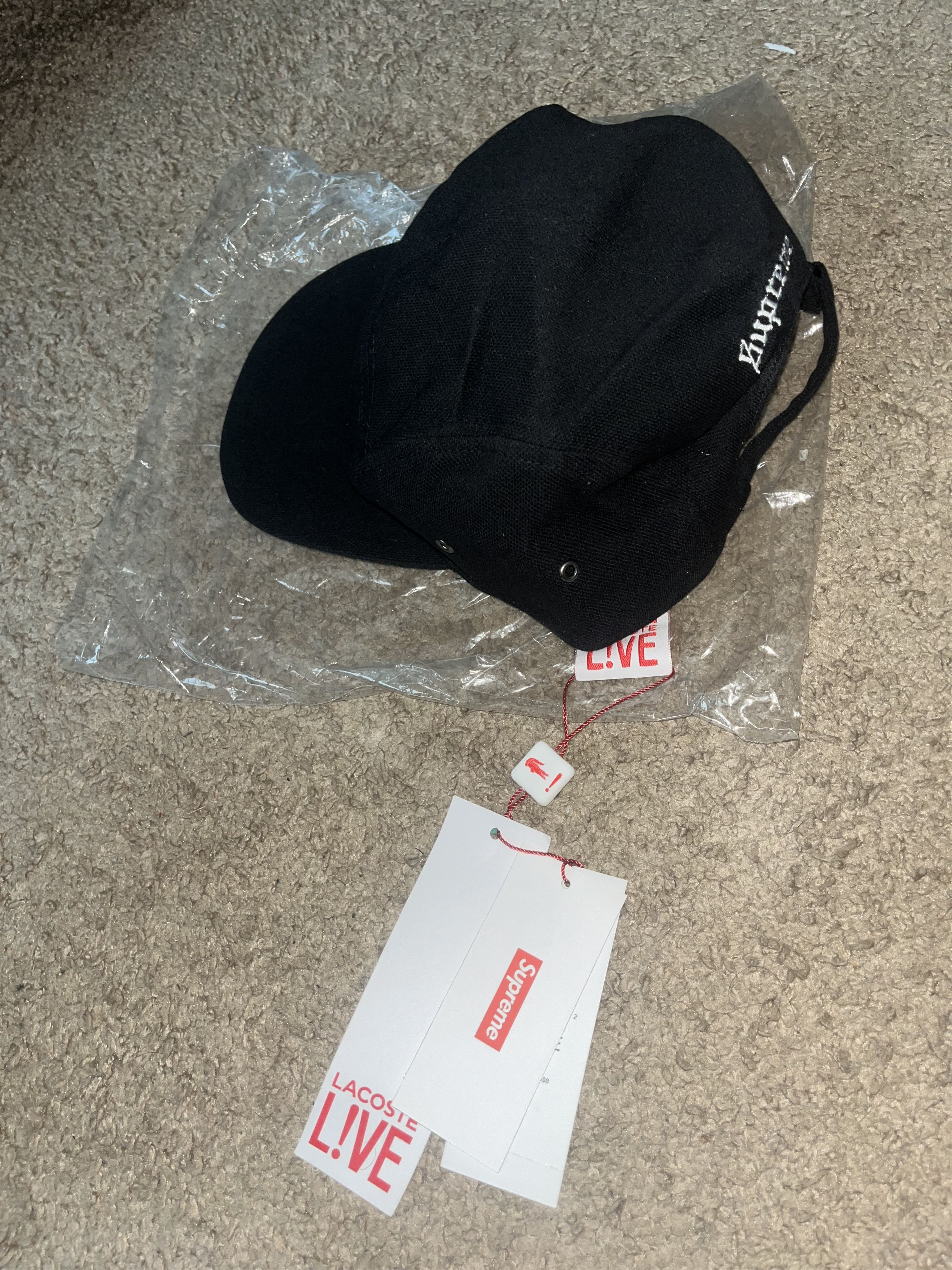 Lacoste × Supreme Supreme Lacoste Pique Knit Camp Cap Navy | Grailed