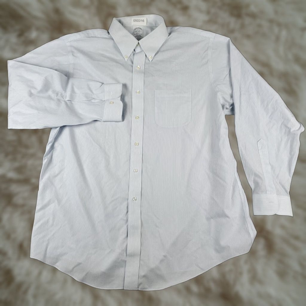 Brooks Brothers Brooks Brothers Dress Shirt Mens 18 Blue Striped Long Sleeve Button Up Size 48R - 1 Thumbnail