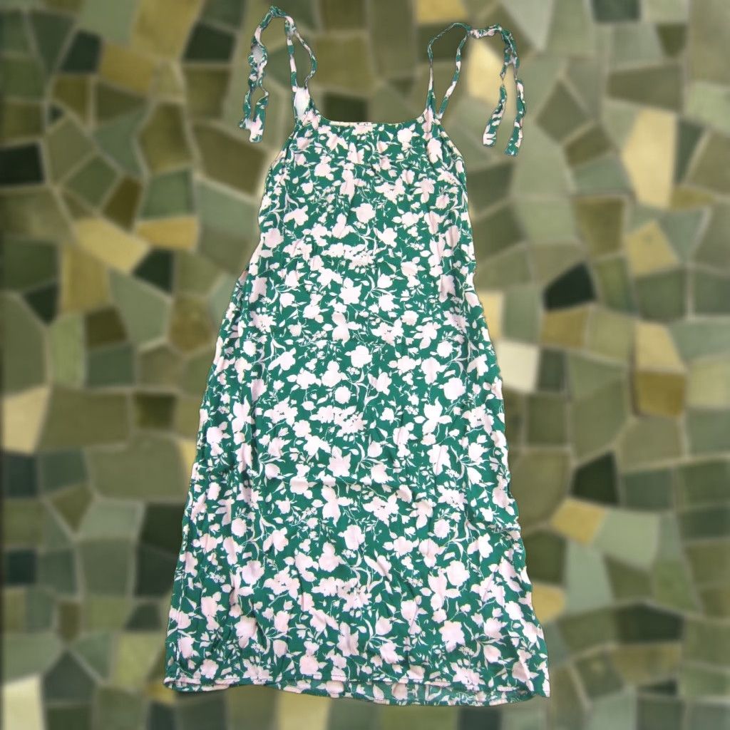 Free Assembly Green Floral Maxi Tank Slip Sun Dress M