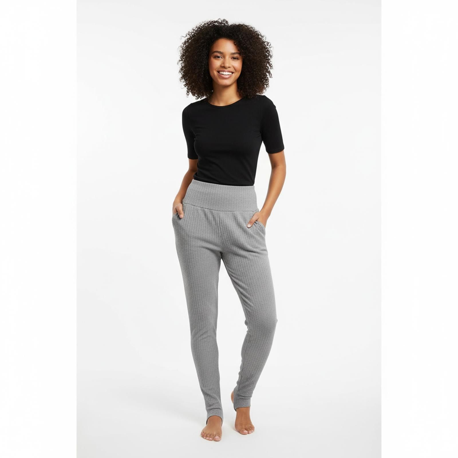 The Unbranded Brand Cozy High-Waist Gray Ribbed Lounge Pants with Stirrup Size 26" / US 2 / IT 38 - 1 Thumbnail