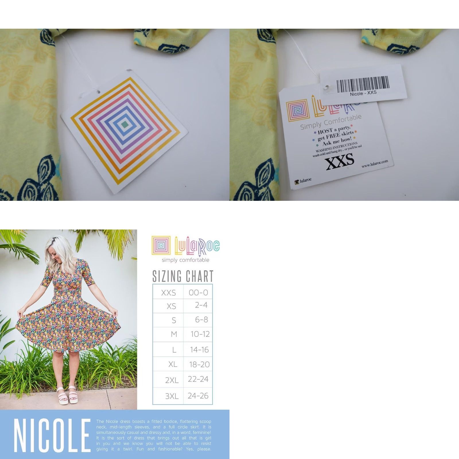 Vintage LuLaRoe Nicole Dress Womens XXS Geometric Yellow Blue Orange 2XS Fit & Flare Knee Length A-Line Casual Shirt? Size XXS / US 00 / IT 34 - 8 Thumbnail
