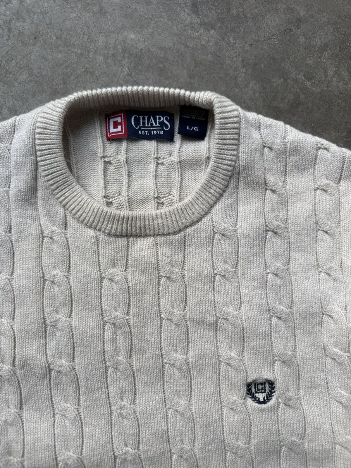 Chaps × Vintage Vintage 90’s/00’s Chaps White Cable Knit Old Money Sweater Size US L / EU 52-54 / 3 - 3 Thumbnail