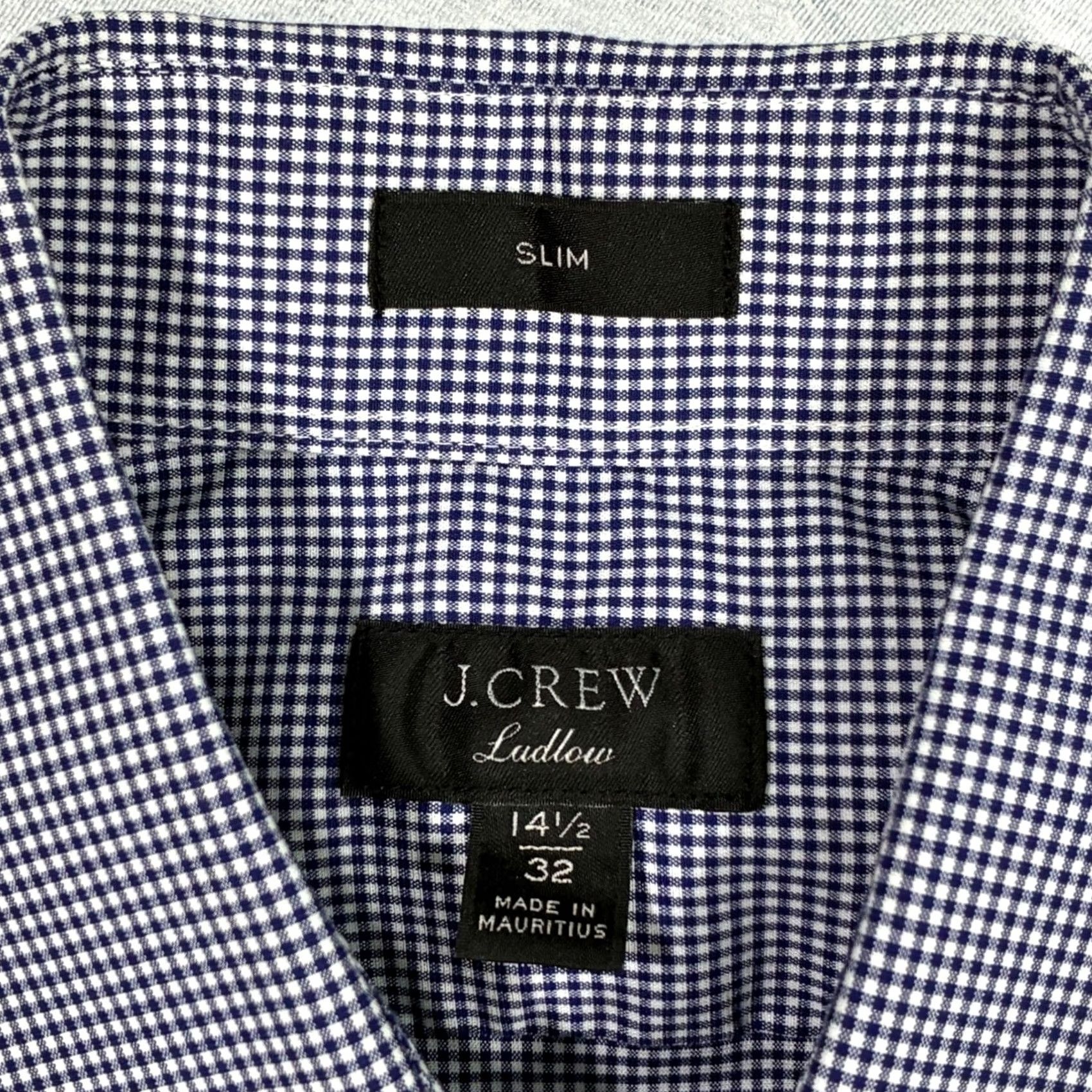 J.Crew J. Crew Ludlow Slim Fit Gingham Dress Shirt Men 14.5 32 Navy White Size 40R - 6 Thumbnail