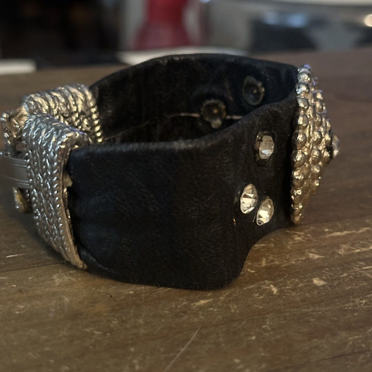 Other Wide leather medallion rhinestone bracelet Size ONE SIZE - 8 Thumbnail