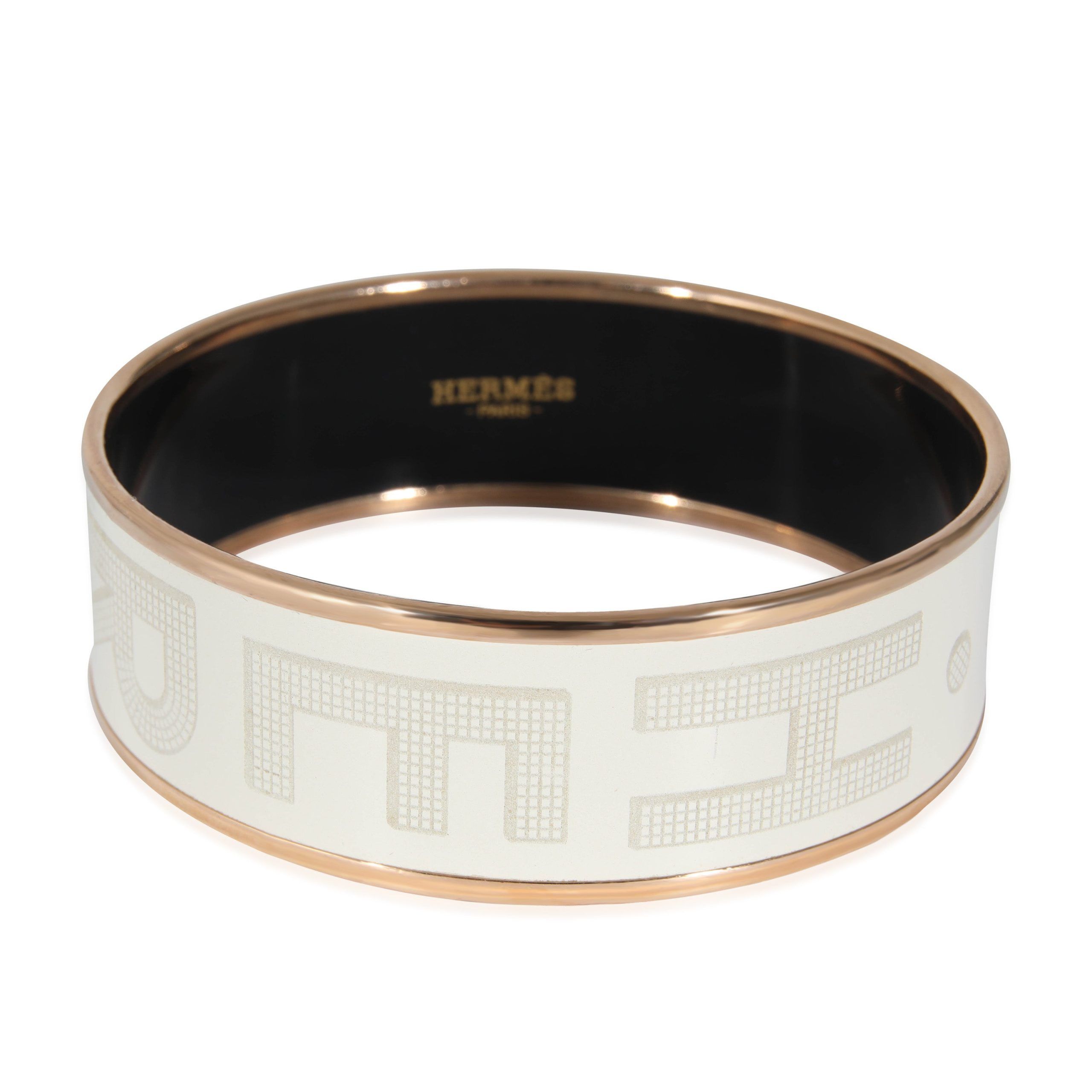 image of Hermes Enamel Sellier Bracelet In Gold Plated, Size 62Mm in Yellow, Women's